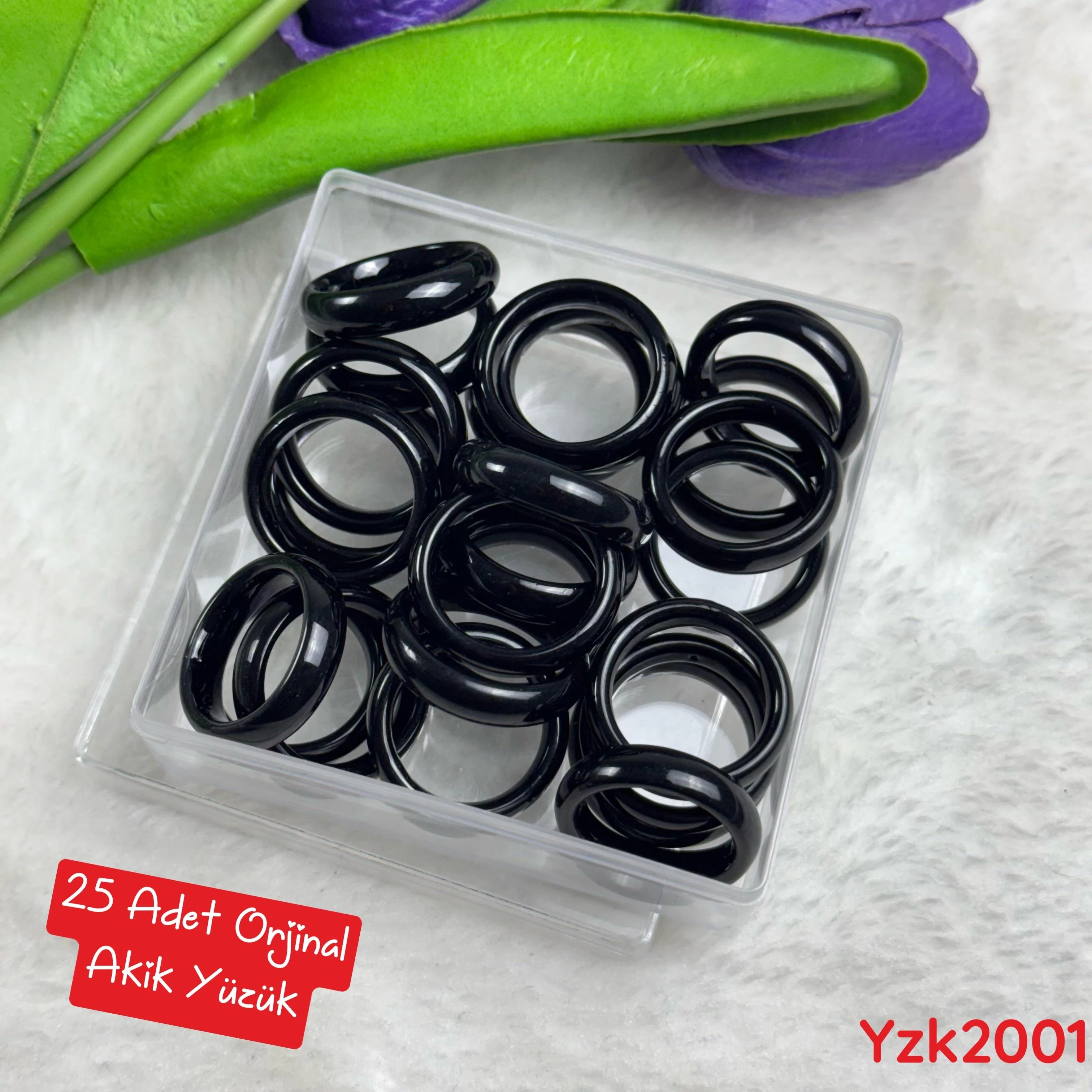 ZD-165  25Adet Orjinal Akik Yüzük Siyah
