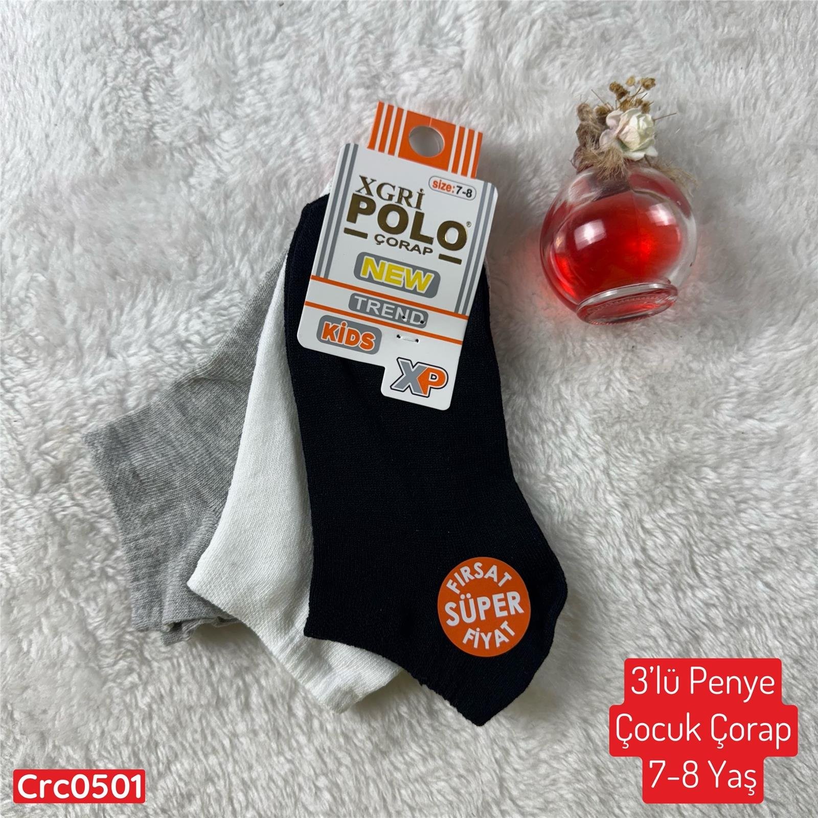 H-074 3lü Penye Çocuk Çorap (7-8 Yaş)