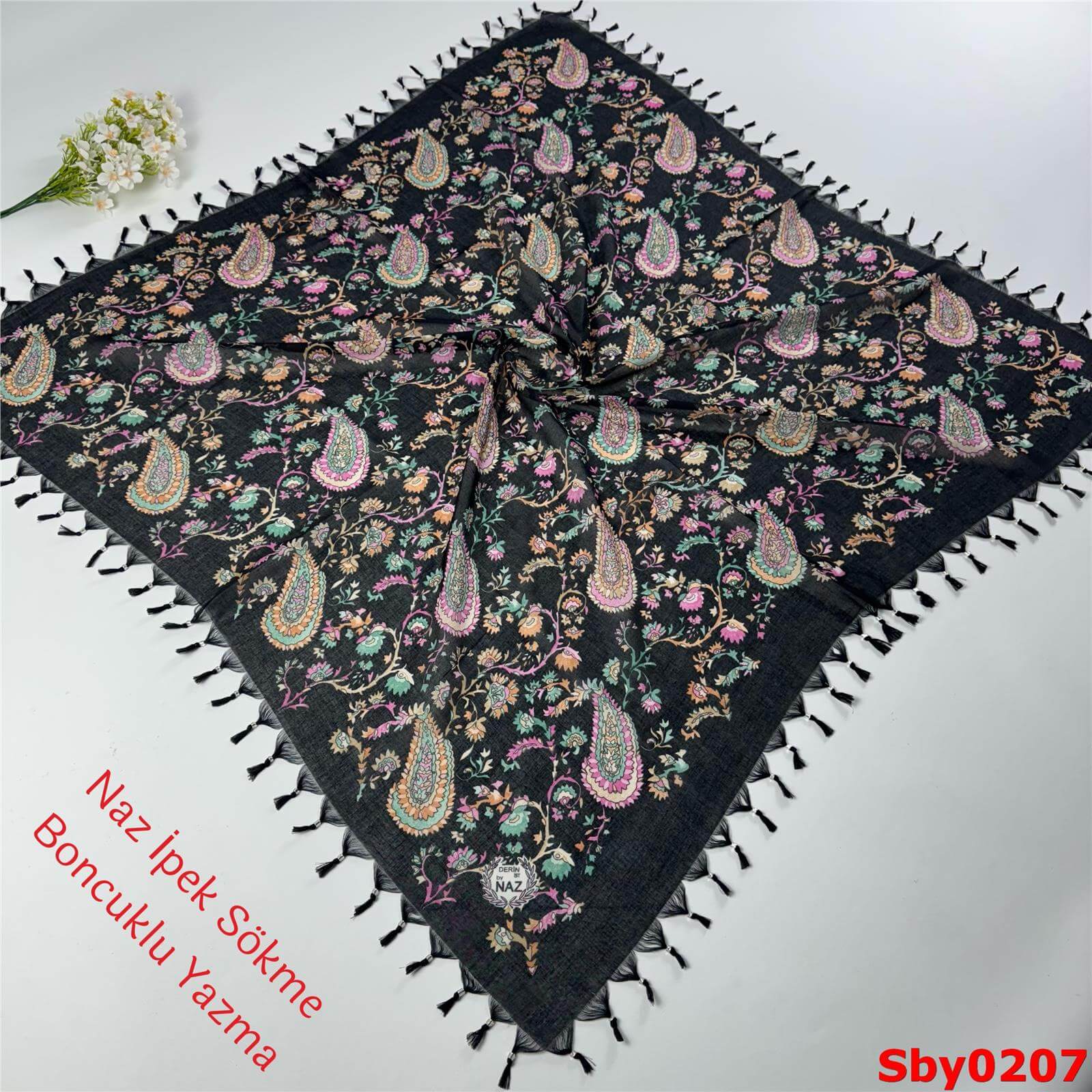 L-011 Naz İpek Sökme Boncuklu Yazma