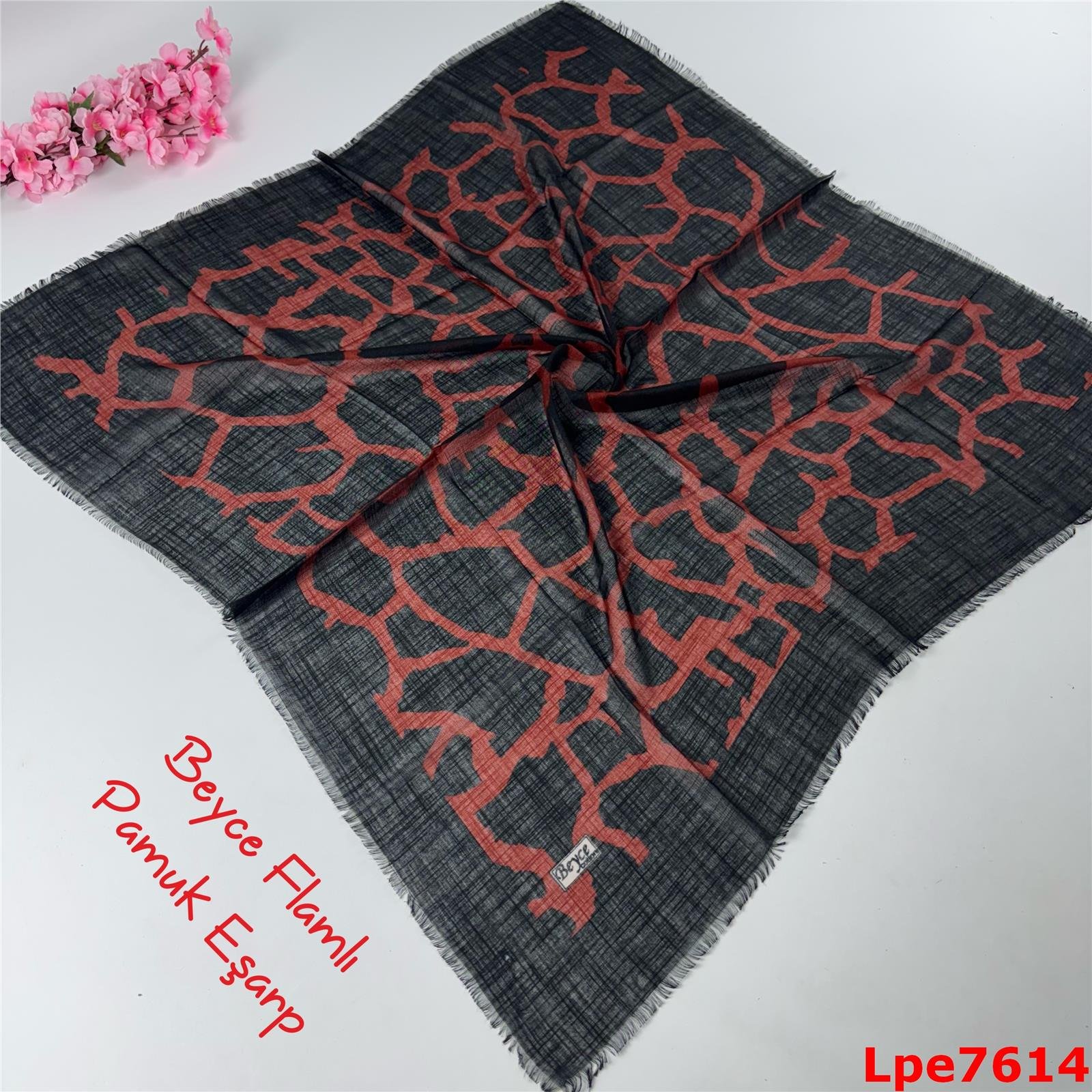 N-028 Beyce Flamlı Pamuk Eşarp