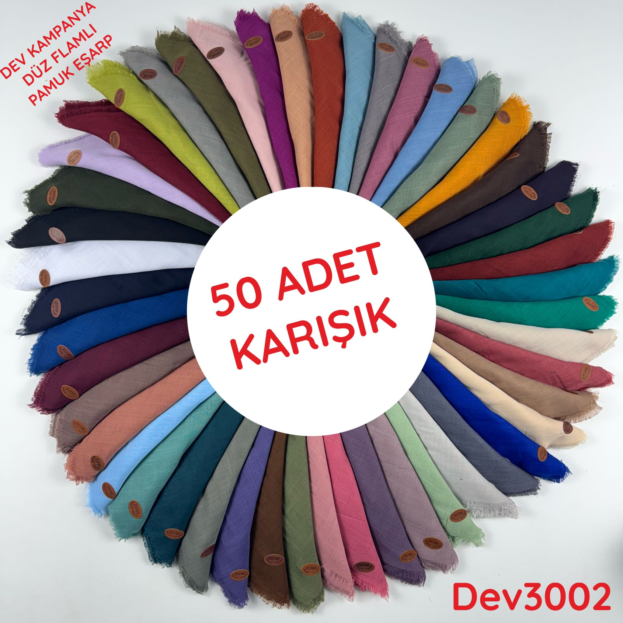 KAMPANYA.. 50 Adet Düz Flamlı Pamuk Eşarp