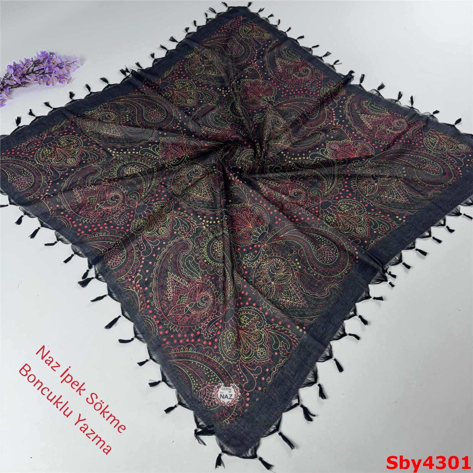 L-147 Naz İpek Sökme Boncuklu Yazma