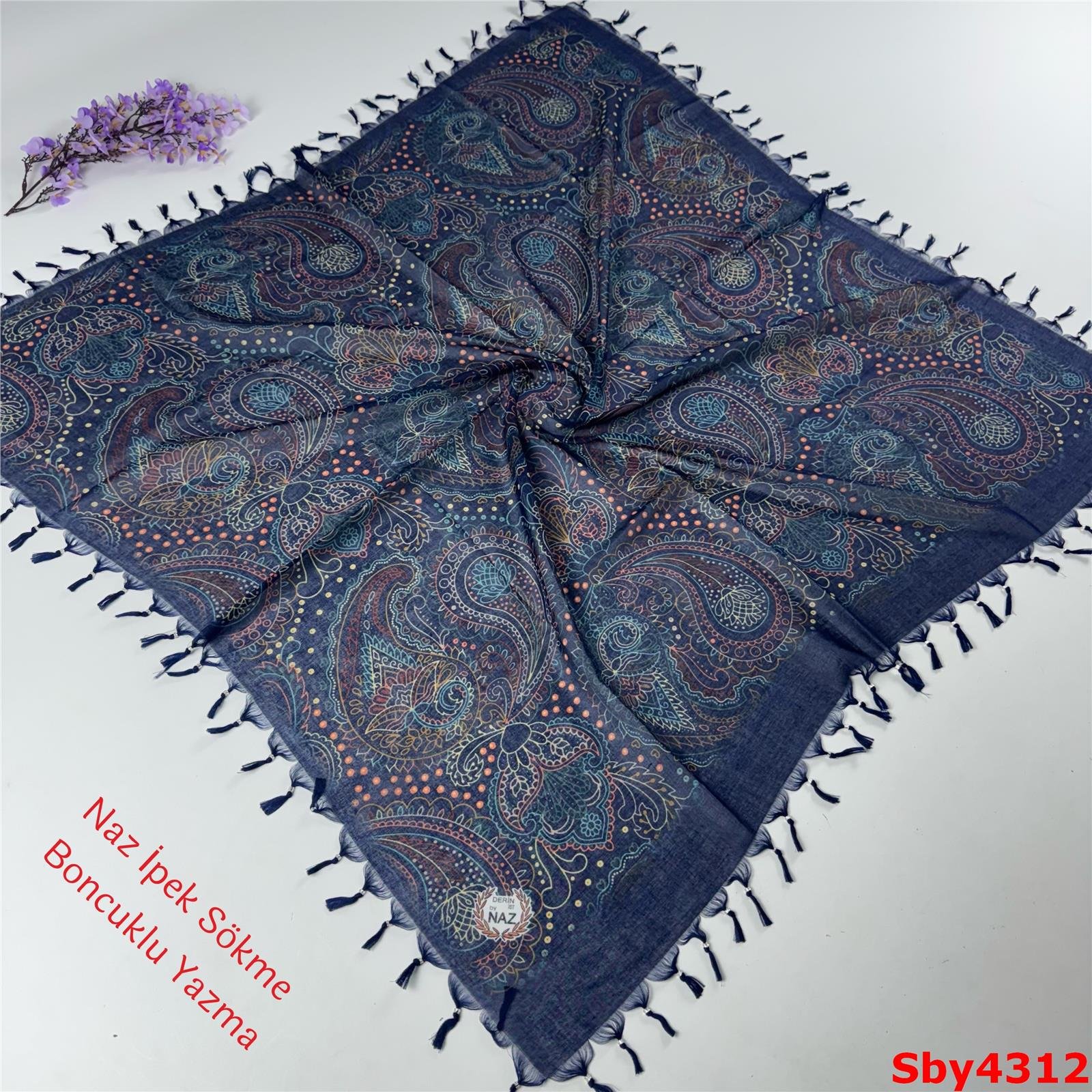 L-249 Naz İpek Sökme Boncuklu Yazma