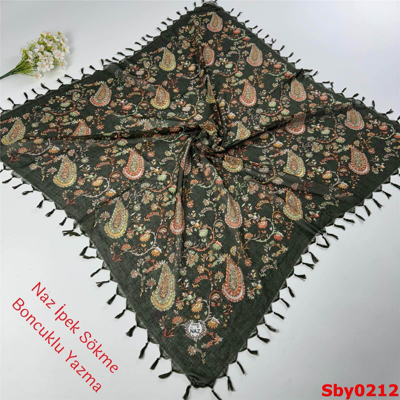 L-026 Naz İpek Sökme Boncuklu Yazma