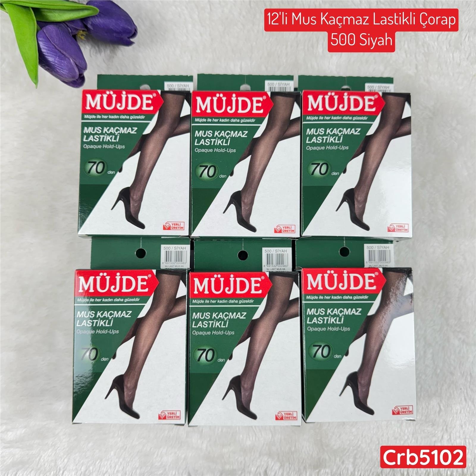 KA-003 12 Adet Mus Kaçmaz Lastikli Çorap 500 Siyah (70 Denye)