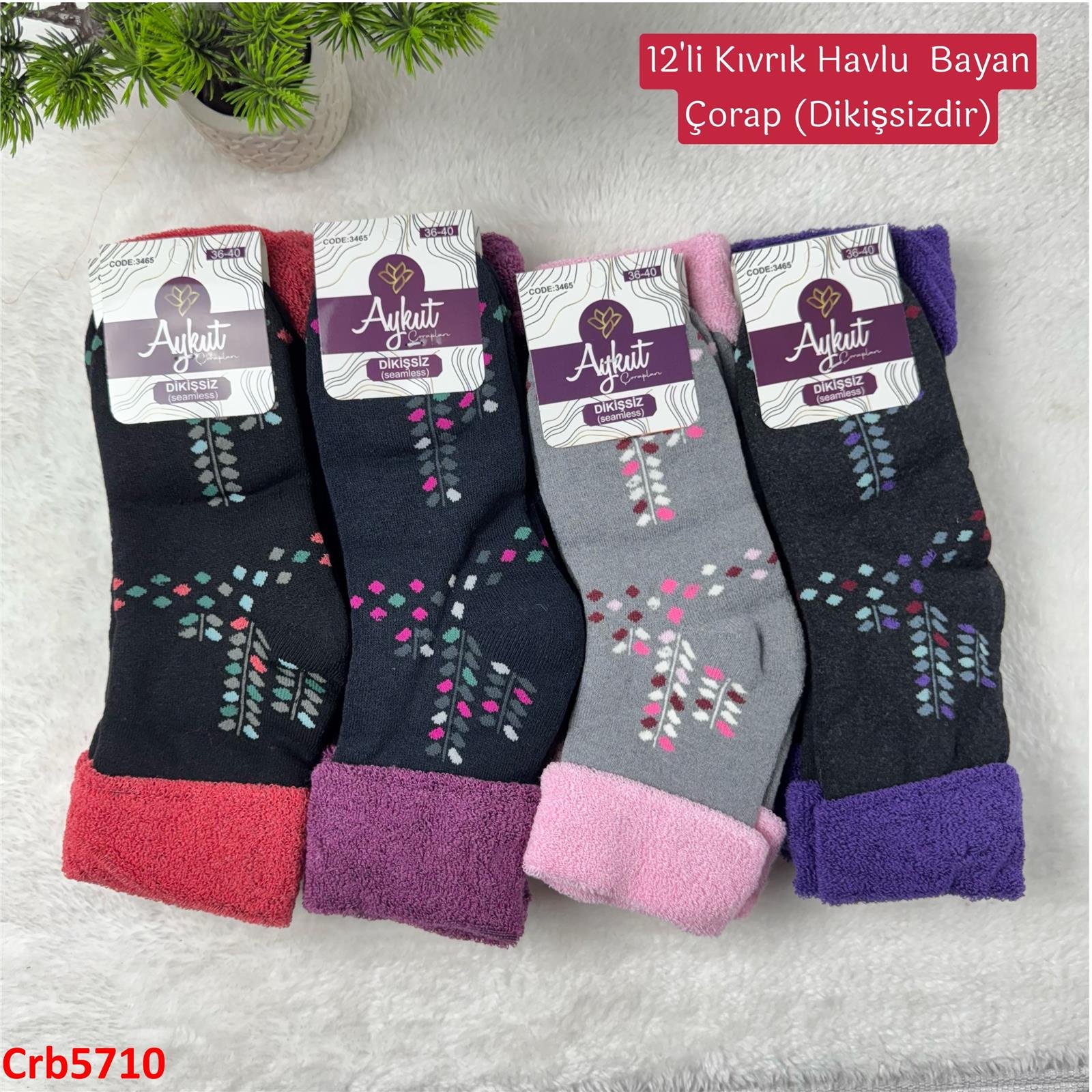 ZV-251 Kıvrık Havlu Bayan Çorap 12 Adet