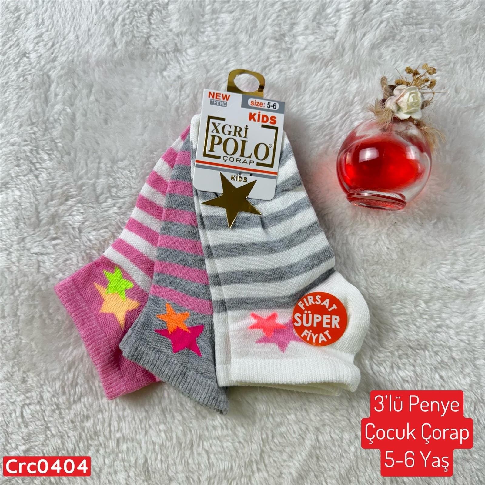 H-073 3lü Penye Çocuk Çorap (5-6 Yaş)