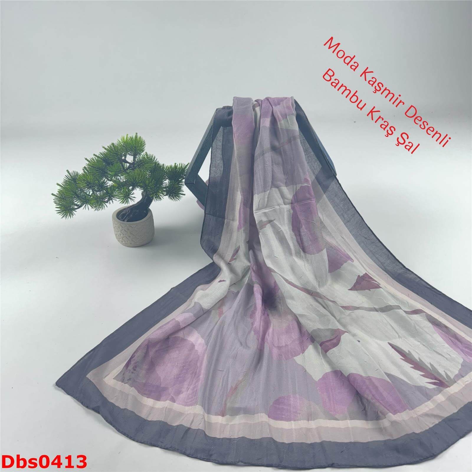 K-196  Moda Kaşmir Desenli Bambu Kraş Şal