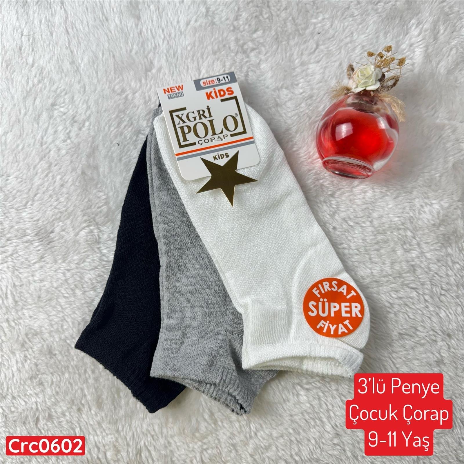 H-079 3lü Penye Çocuk Çorap (9-11 Yaş)