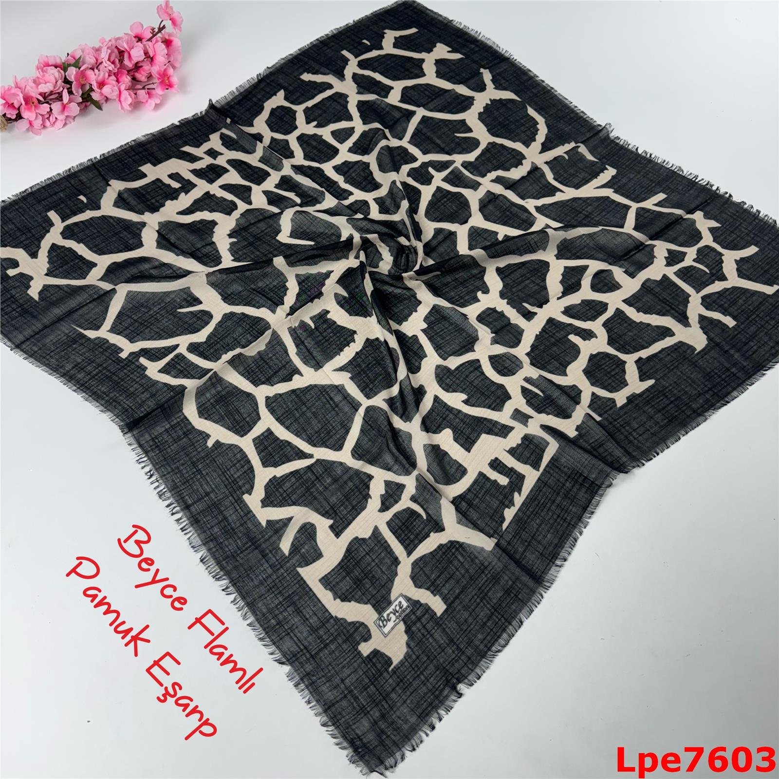 N-008 Beyce Flamlı Pamuk Eşarp