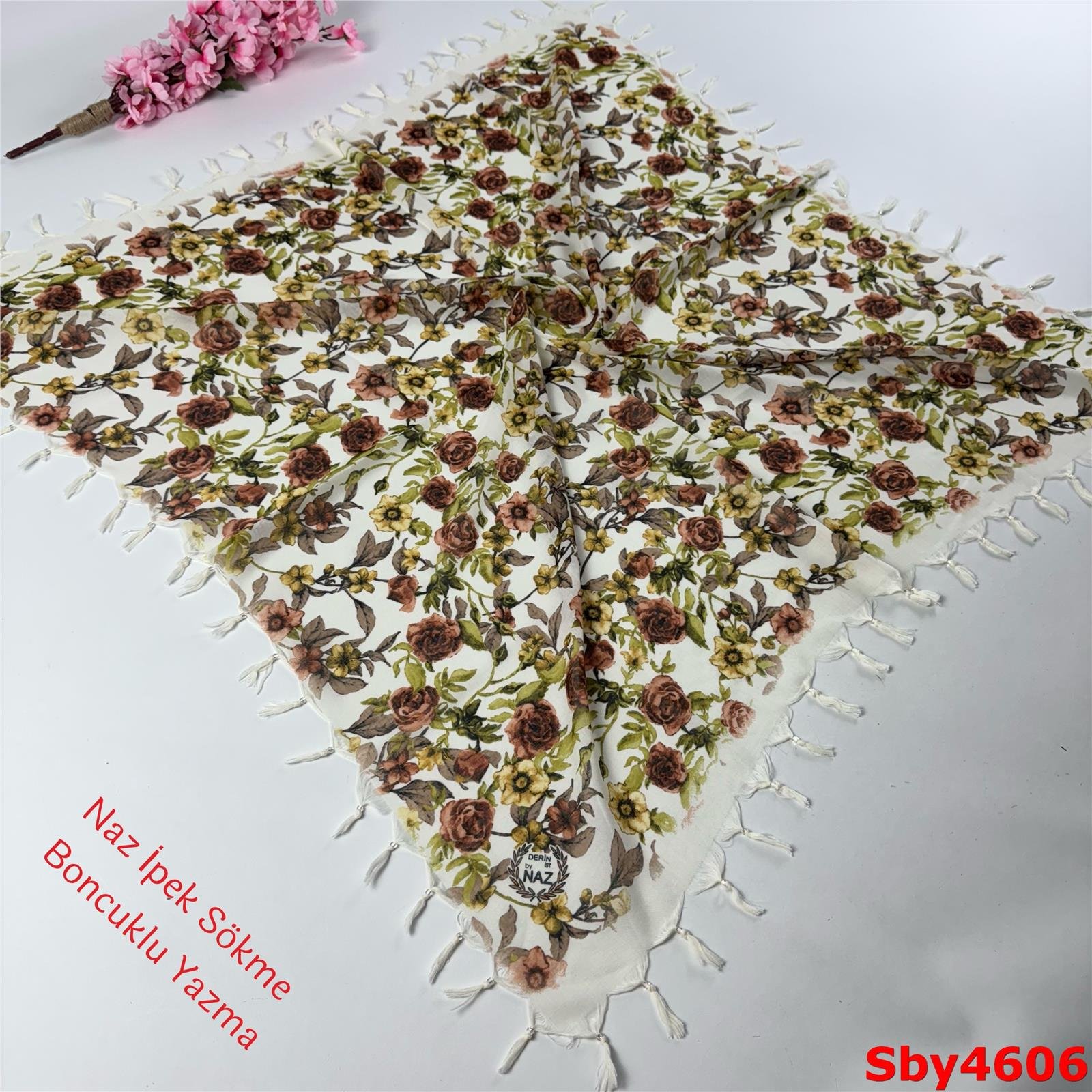 L-185 Naz İpek Sökme Boncuklu Yazma