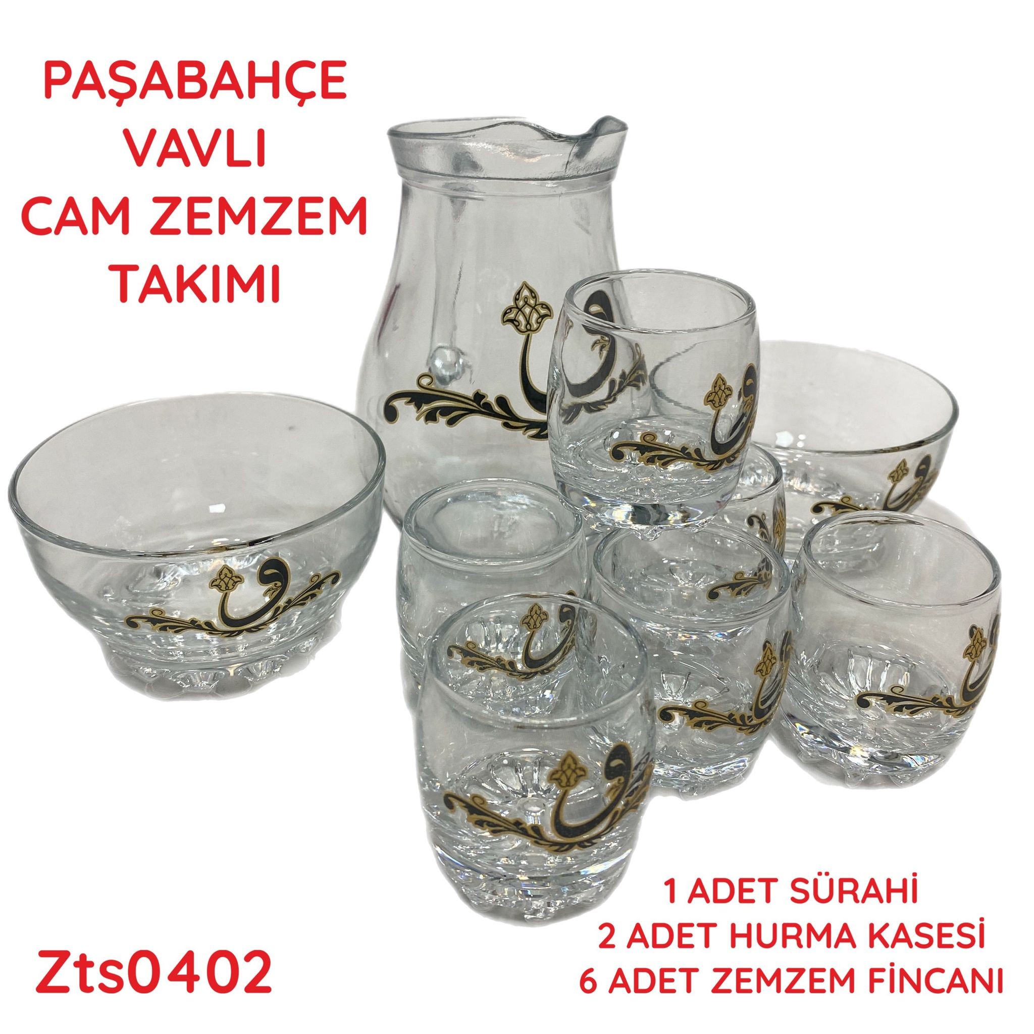 O-355 Paşabahçe Cam Zemzem Takımı Kabe Desenli