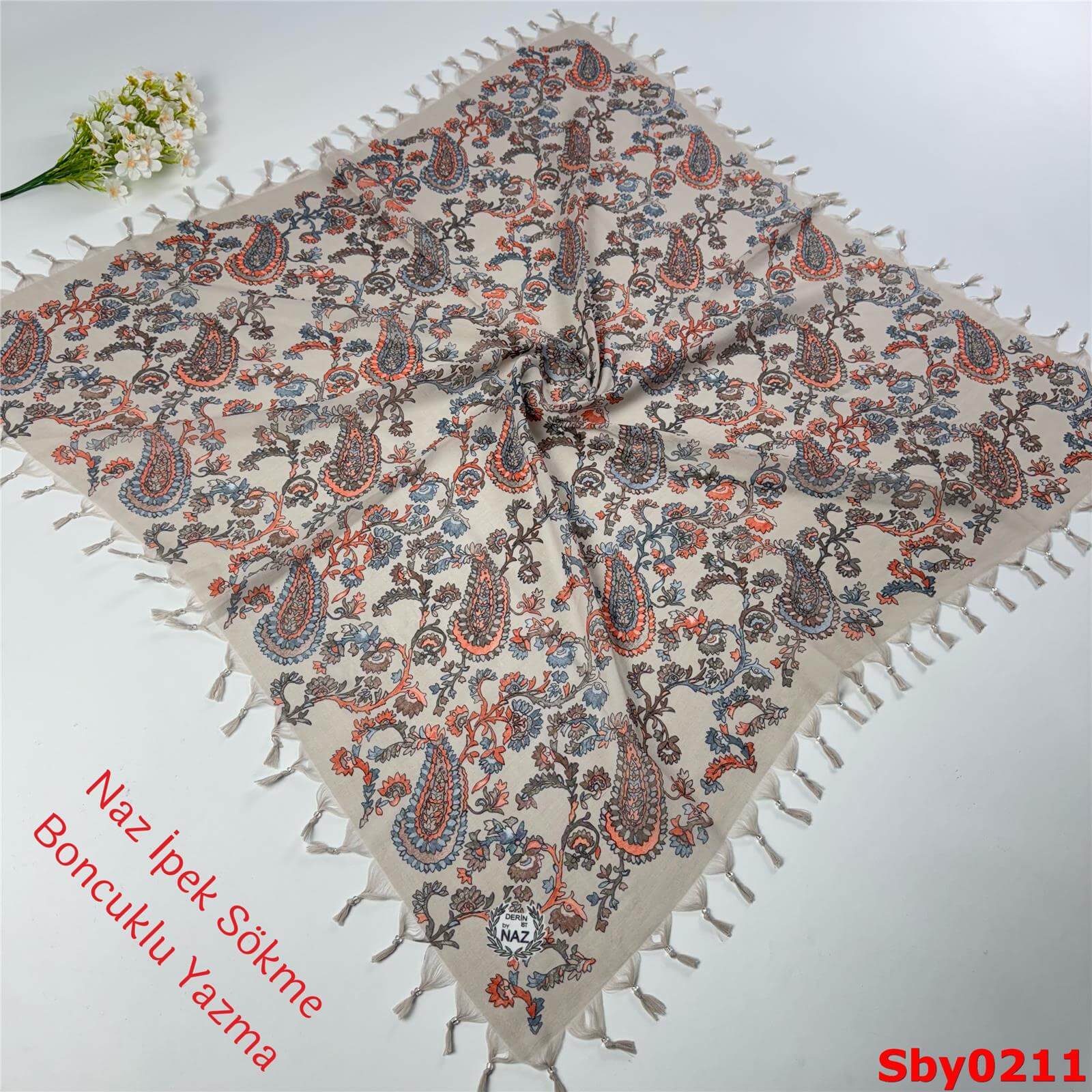 L-025 Naz İpek Sökme Boncuklu Yazma