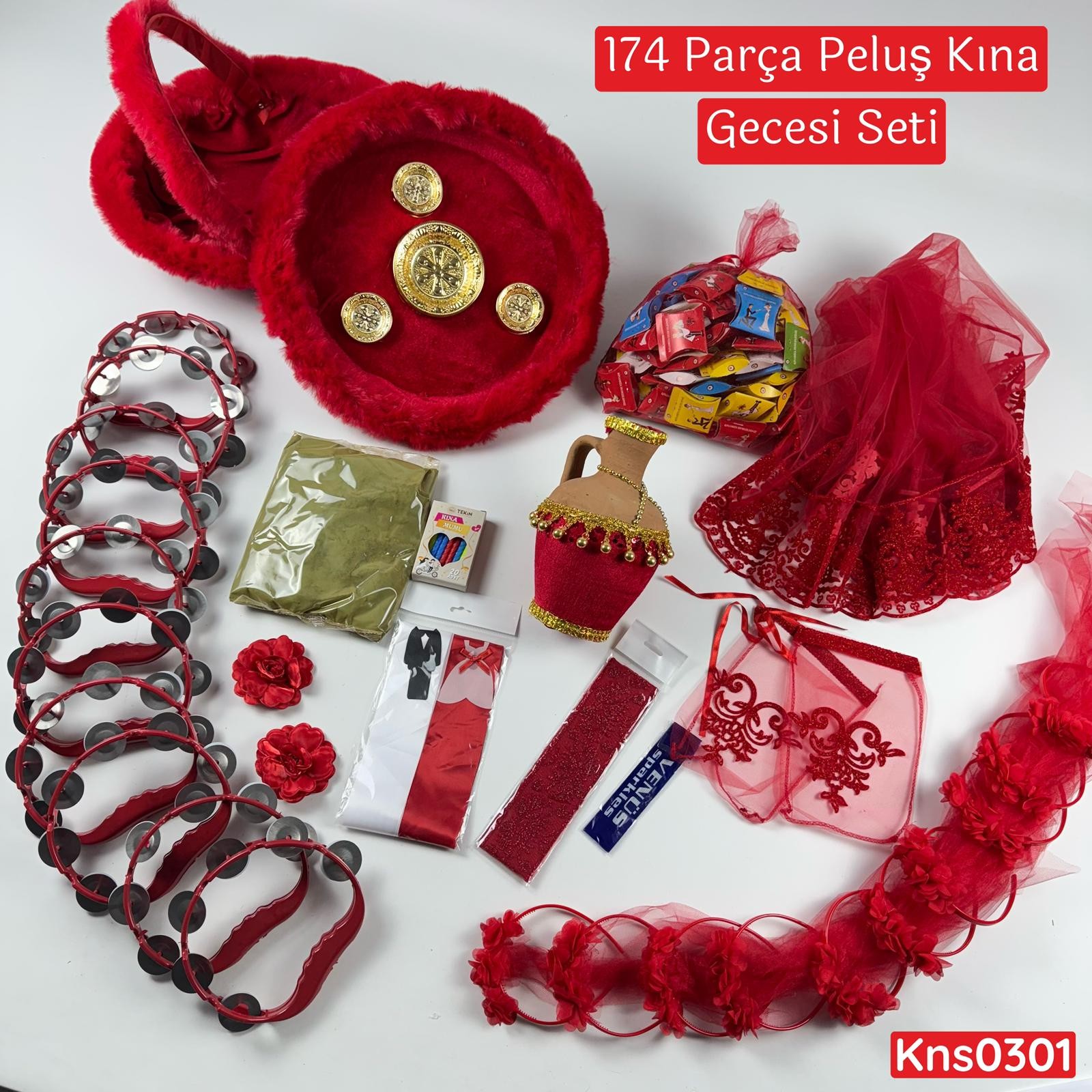 174 Parça Peluş Kına Gecesi Seti Kırmızı