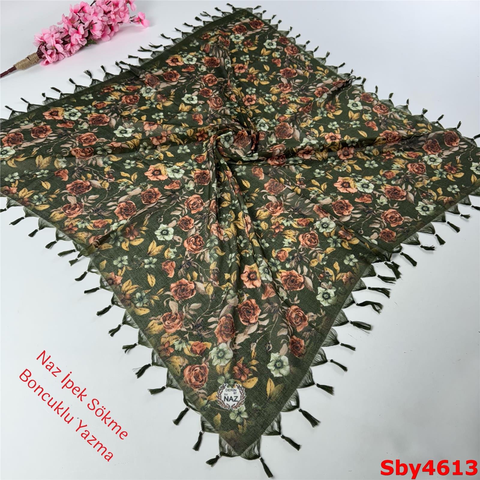 L-215 Naz İpek Sökme Boncuklu Yazma