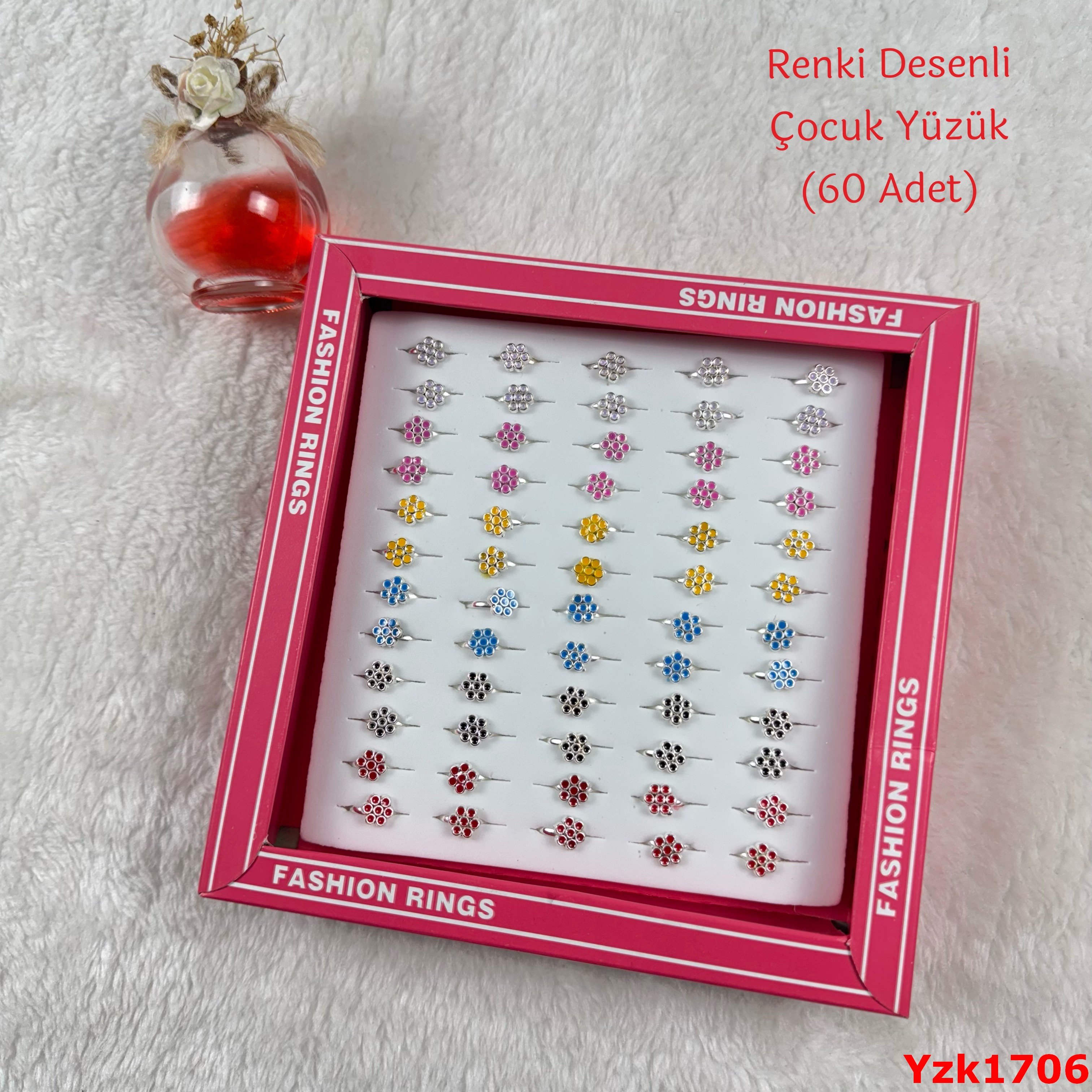 ZN-126 Renkli Desenli Çocuk Yüzük (60 Adet)