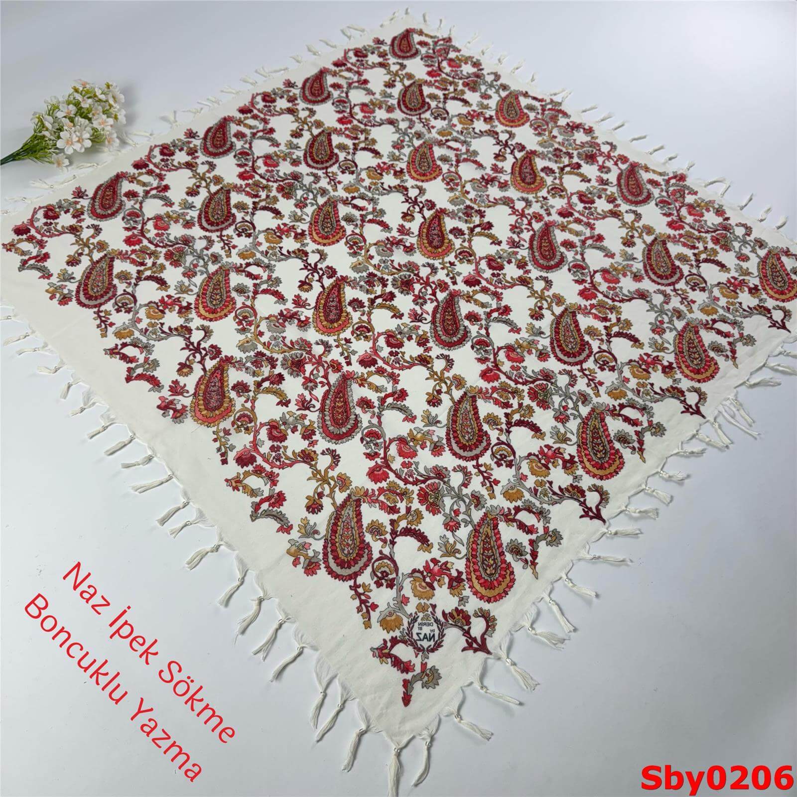 L-010 Naz İpek Sökme Boncuklu Yazma