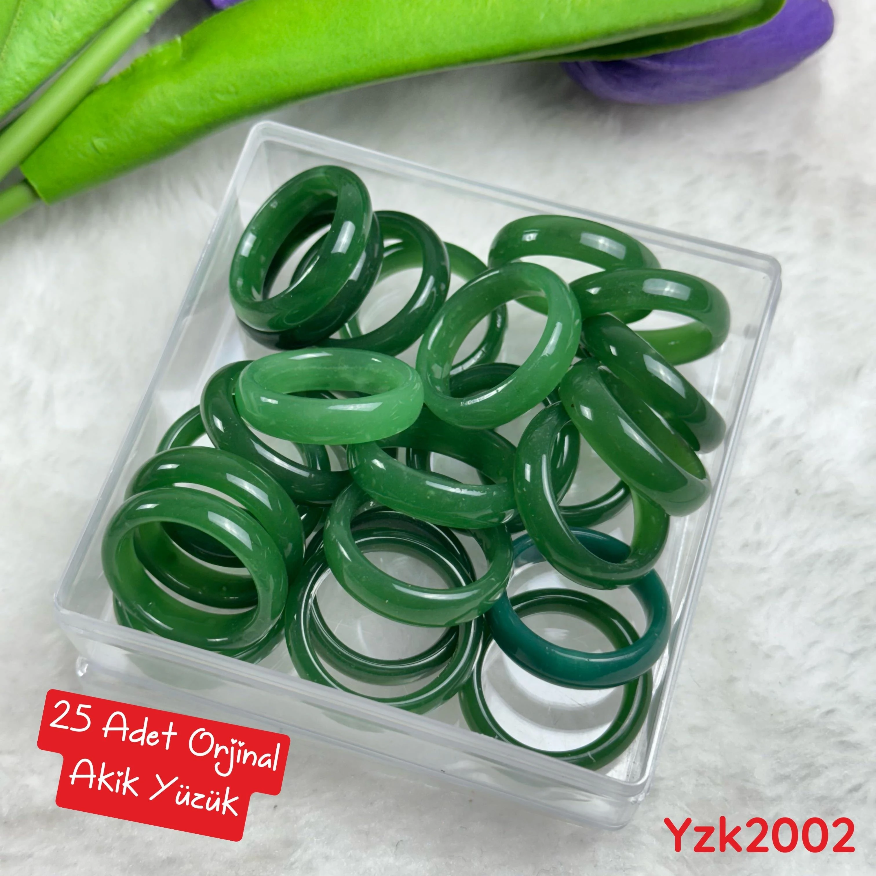 ZD-166  25Adet Orjinal Akik Yüzük Yeşil