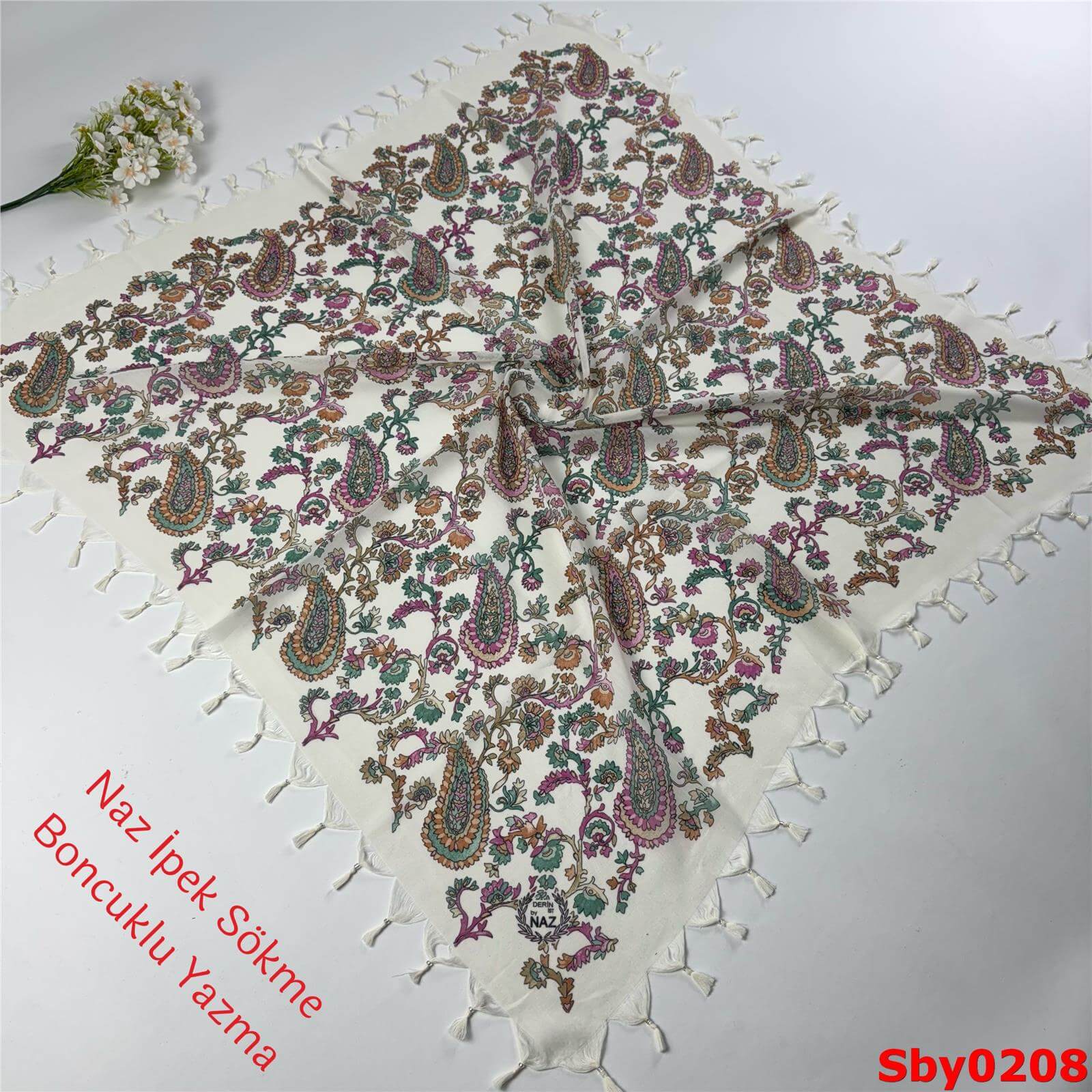 L-018 Naz İpek Sökme Boncuklu Yazma