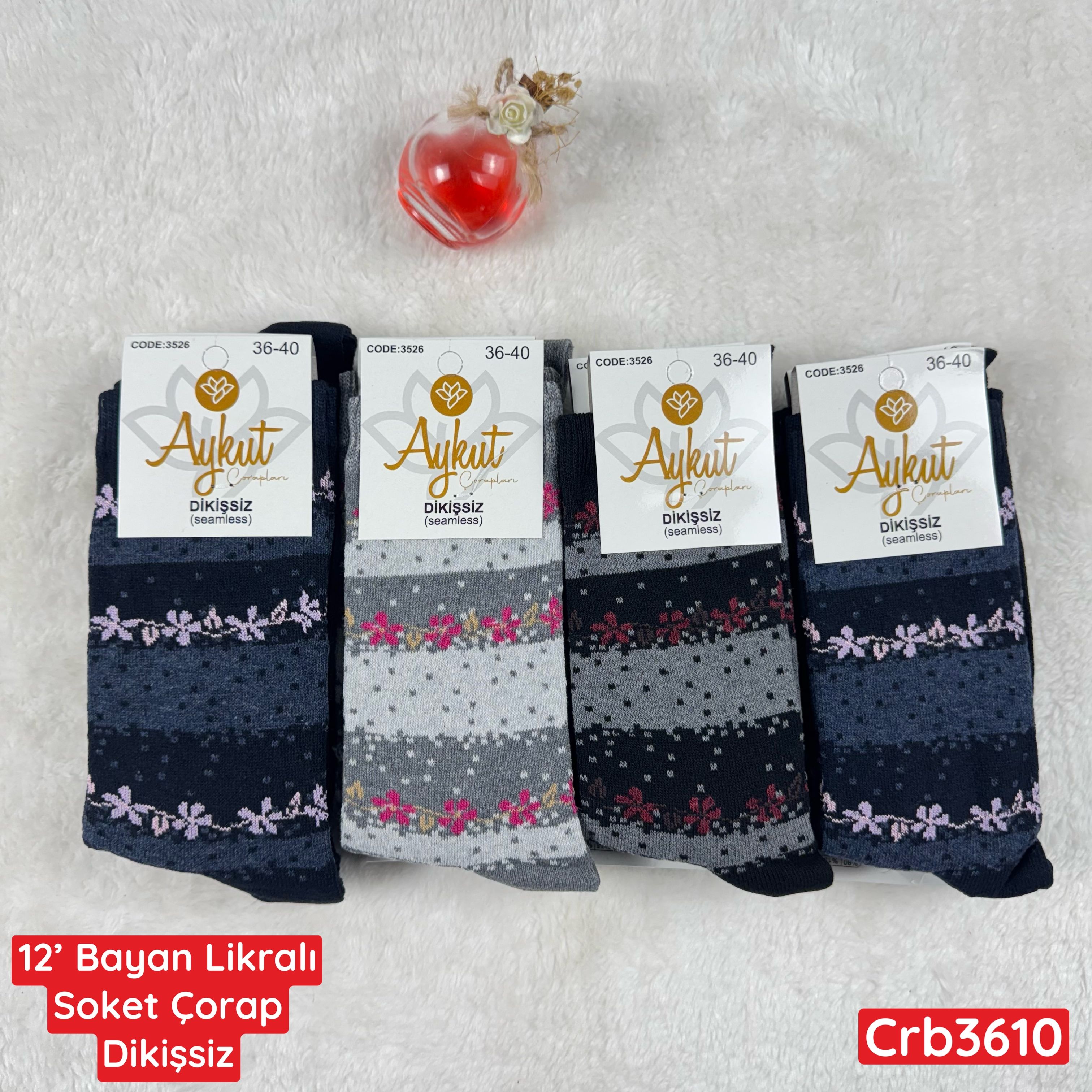 ZV-312 Bayan Likralı Soket Çorap (Dikişsiz) 12 ADET