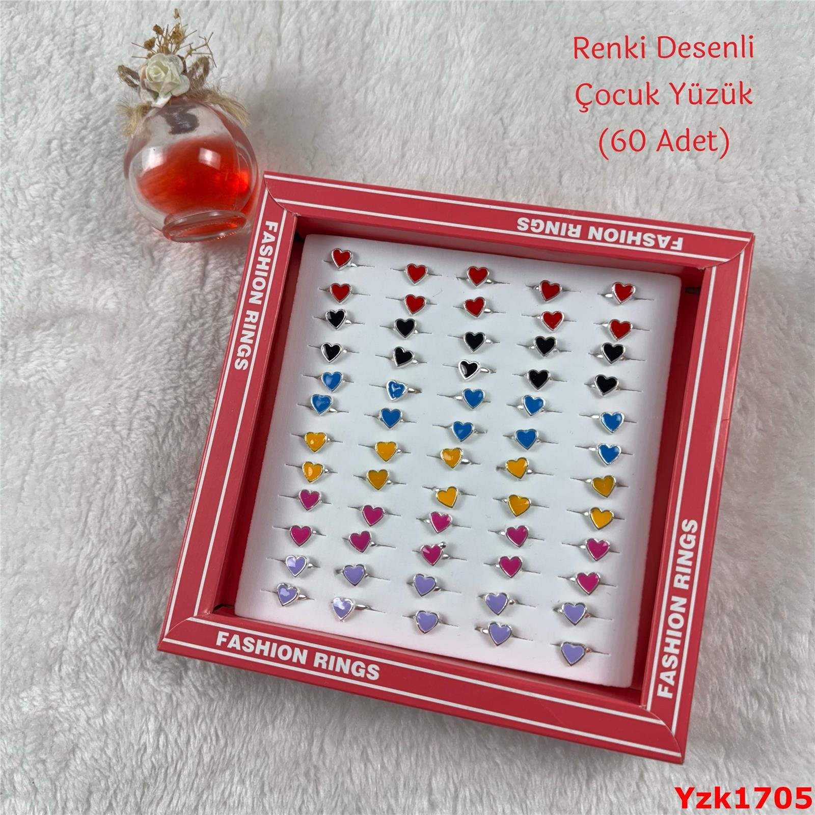 ZN-124 Renkli Desenli Çocuk Yüzük (60 Adet)