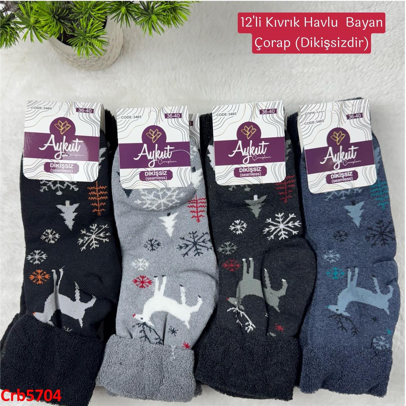 ZV-238 Kıvrık Havlu Bayan Çorap 12 Adet