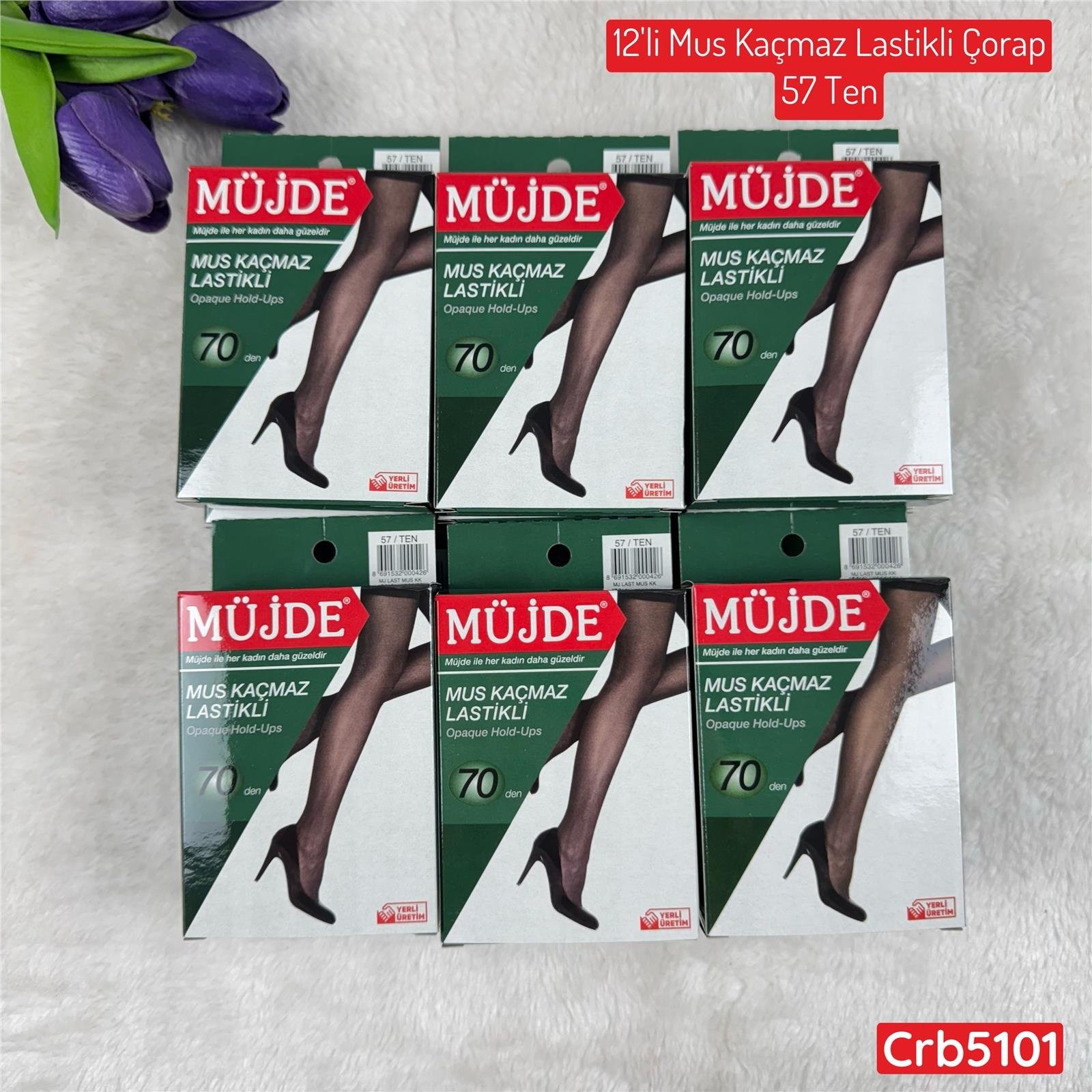 KA-001 12 Adet  Mus Kaçmaz Lastikli Çorap 57 Ten (70 Denye)