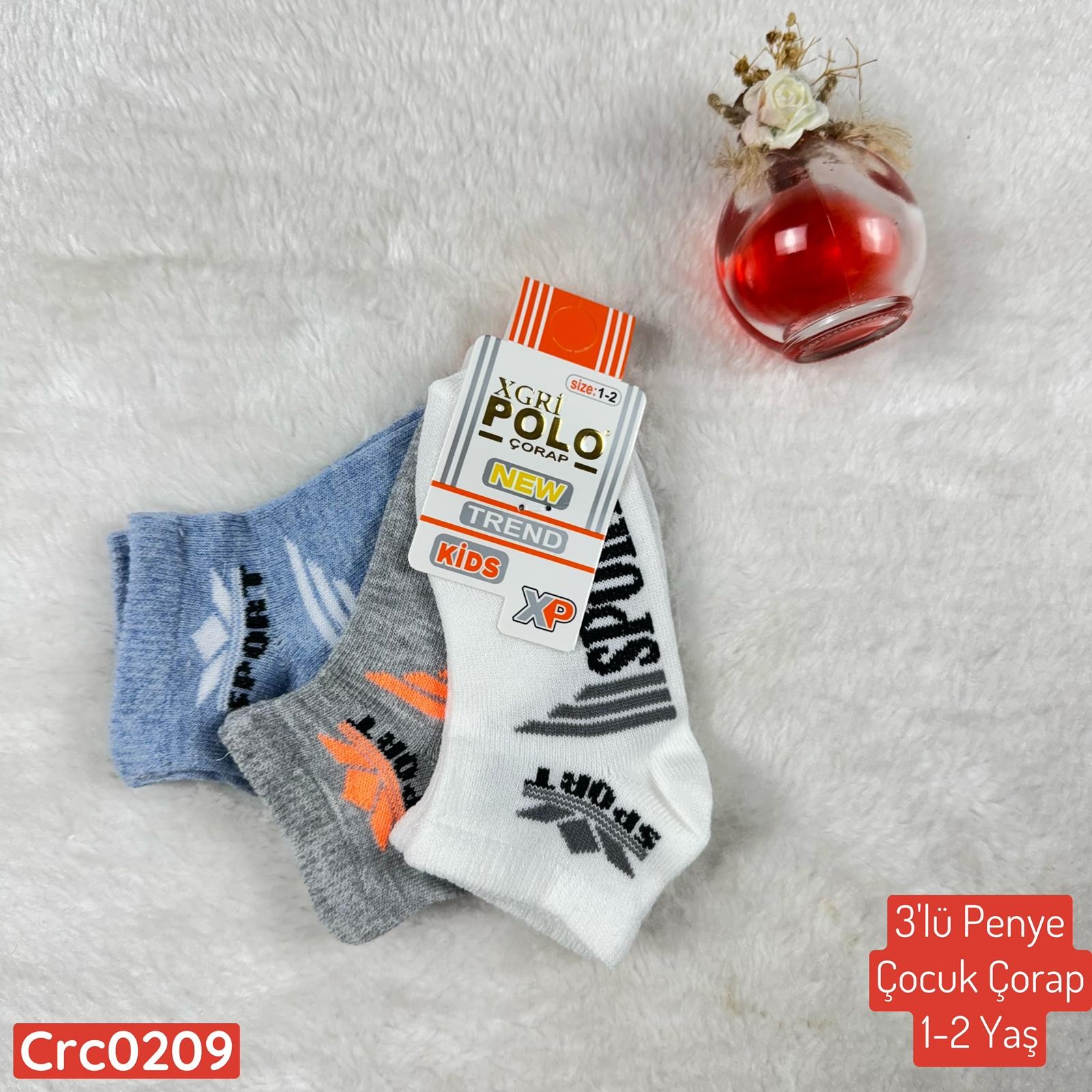 H-065 3lü Penye Çocuk Çorap (1-2 Yaş)
