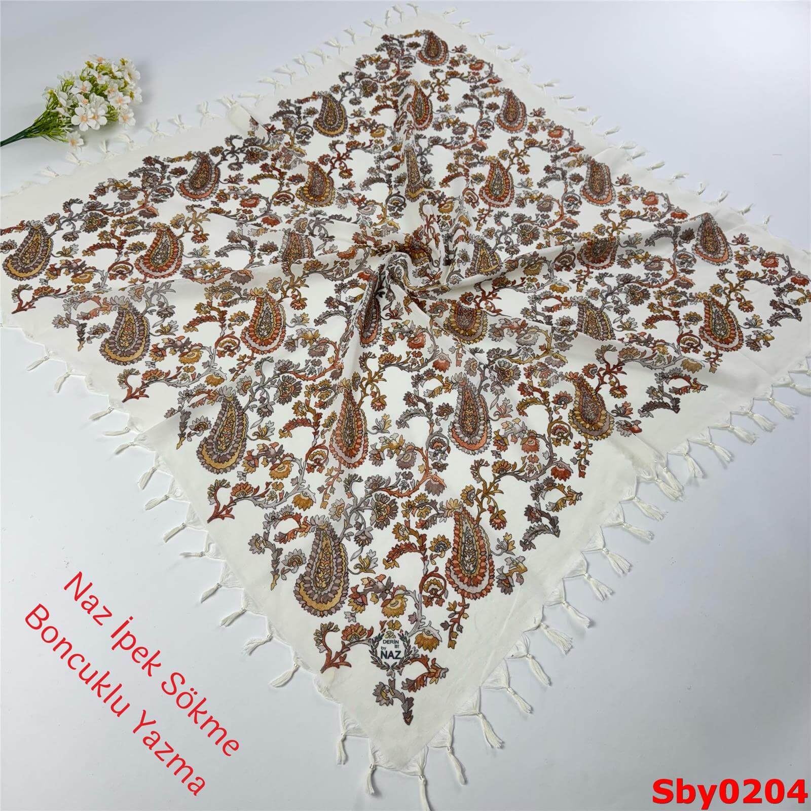 L-006 Naz İpek Sökme Boncuklu Yazma