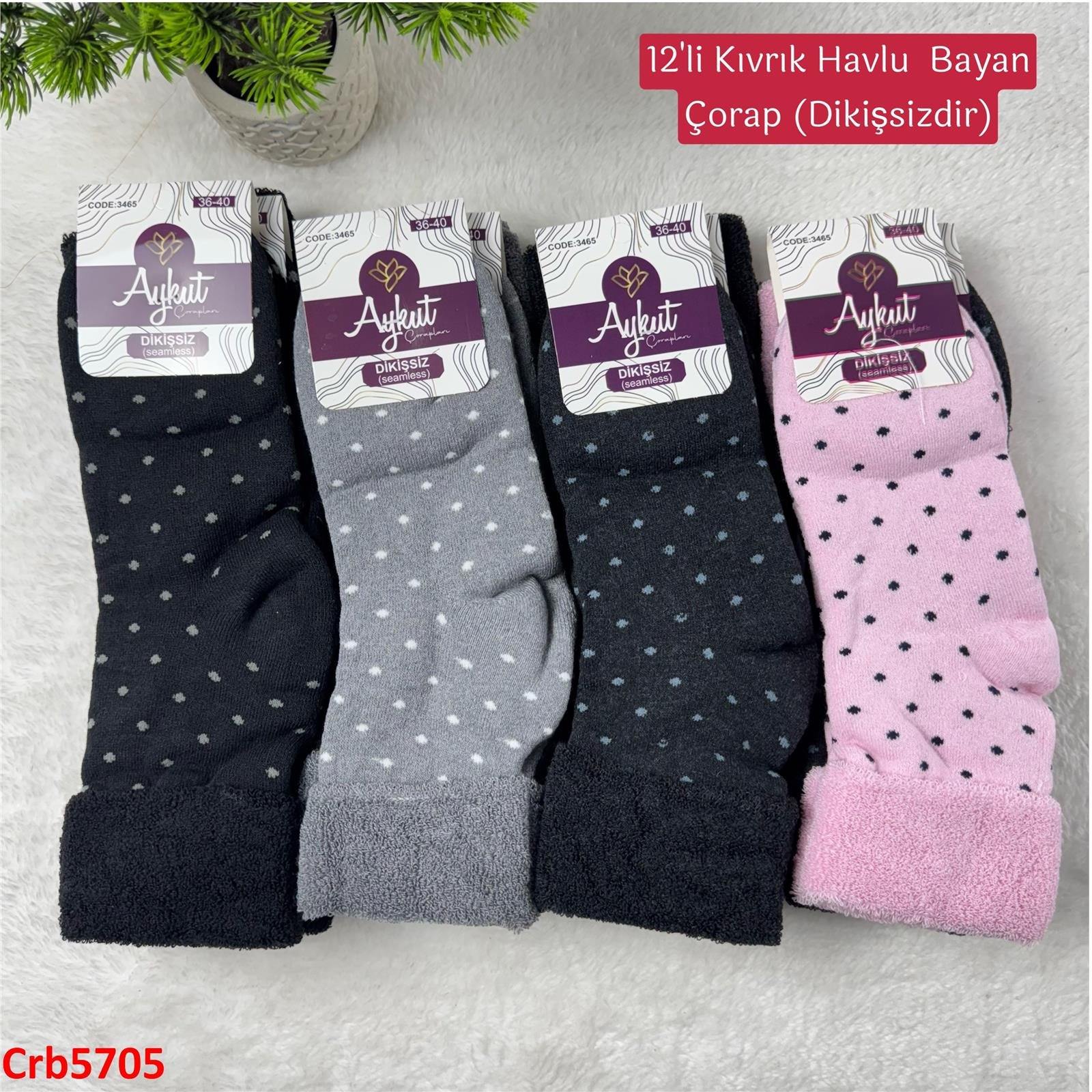 ZV-239 Kıvrık Havlu Bayan Çorap 12 Adet