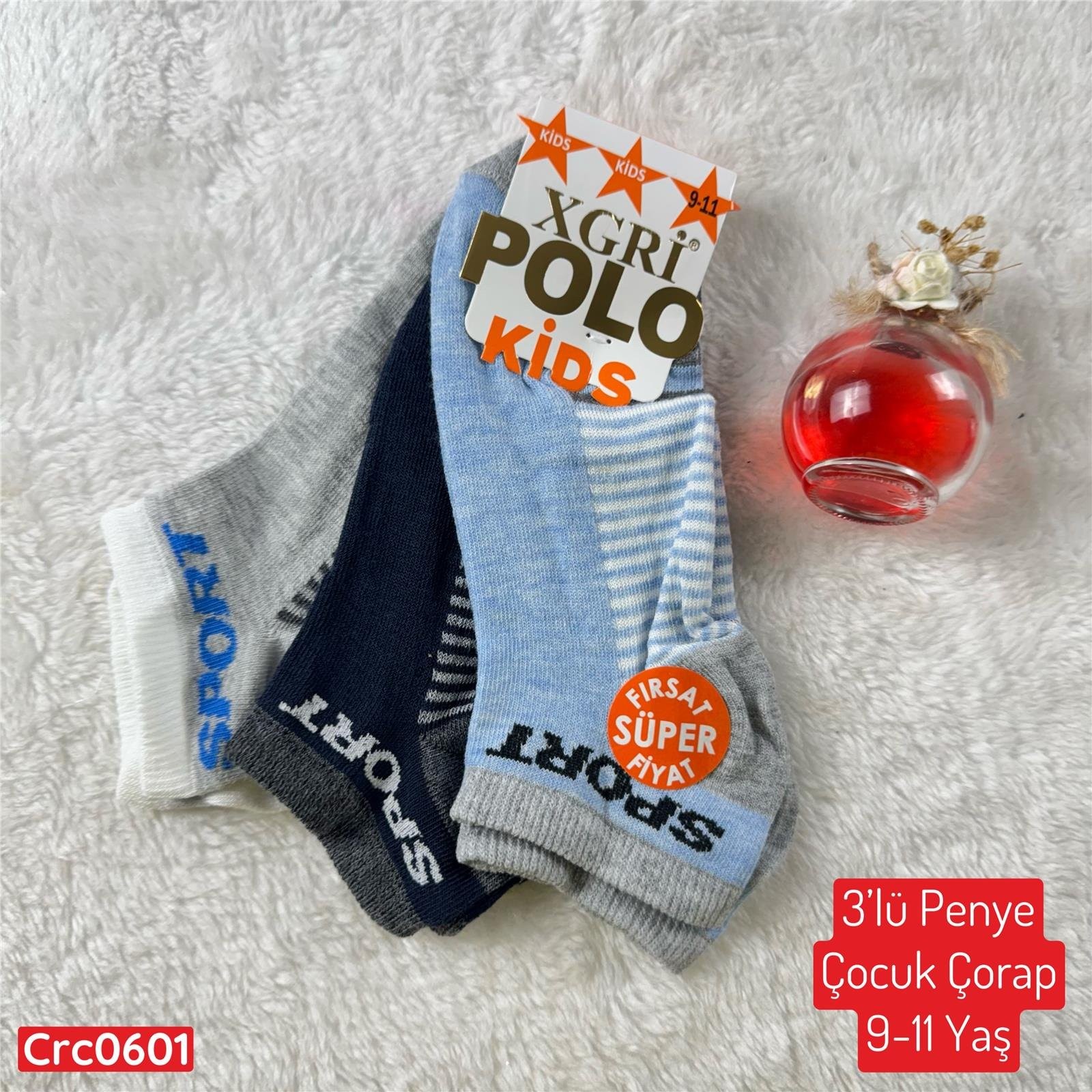 H-078 3lü Penye Çocuk Çorap (9-11 Yaş)