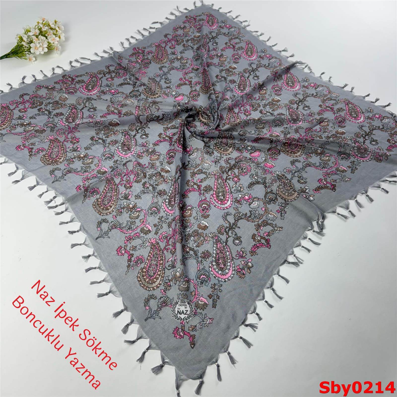 L-029 Naz İpek Sökme Boncuklu Yazma