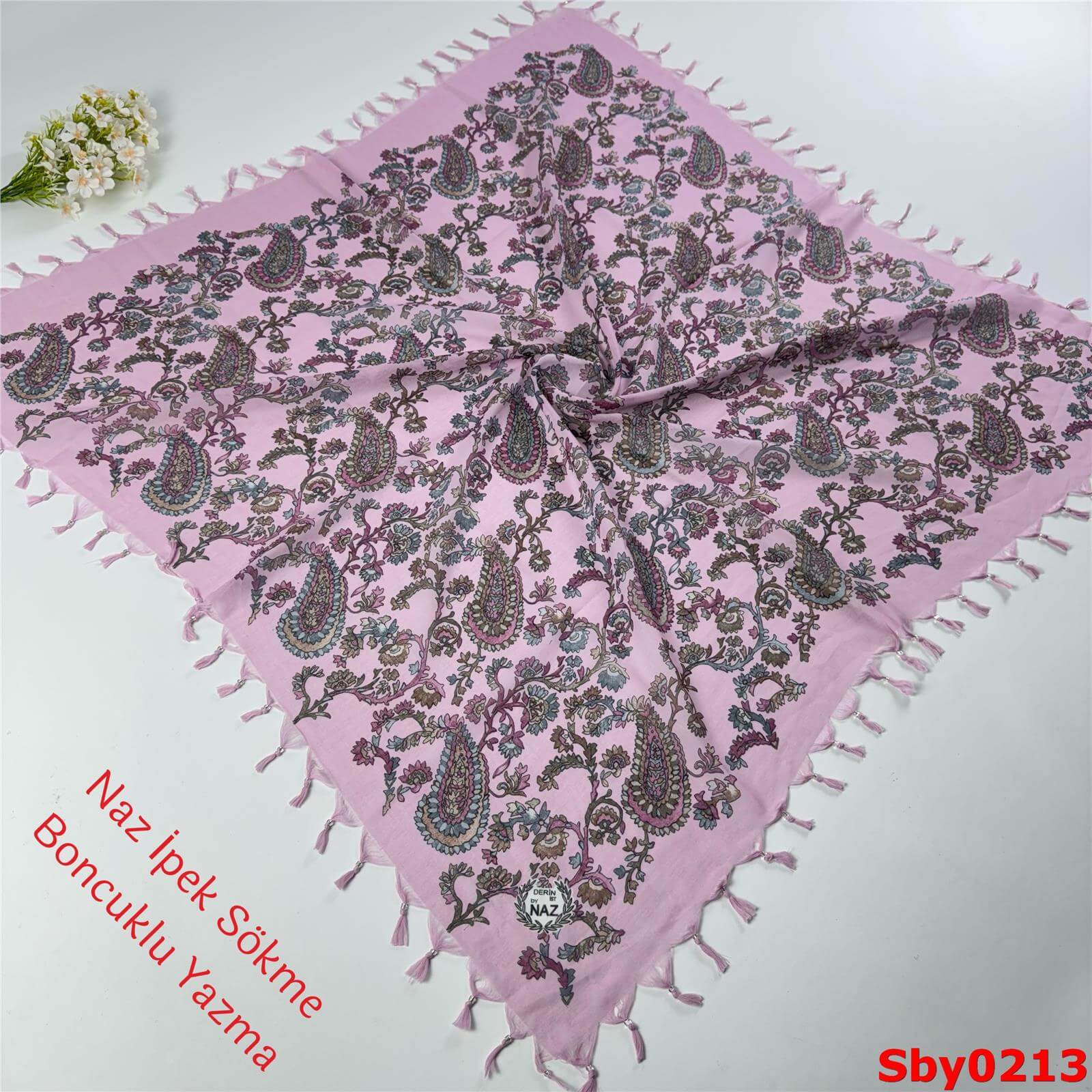 L-027 Naz İpek Sökme Boncuklu Yazma