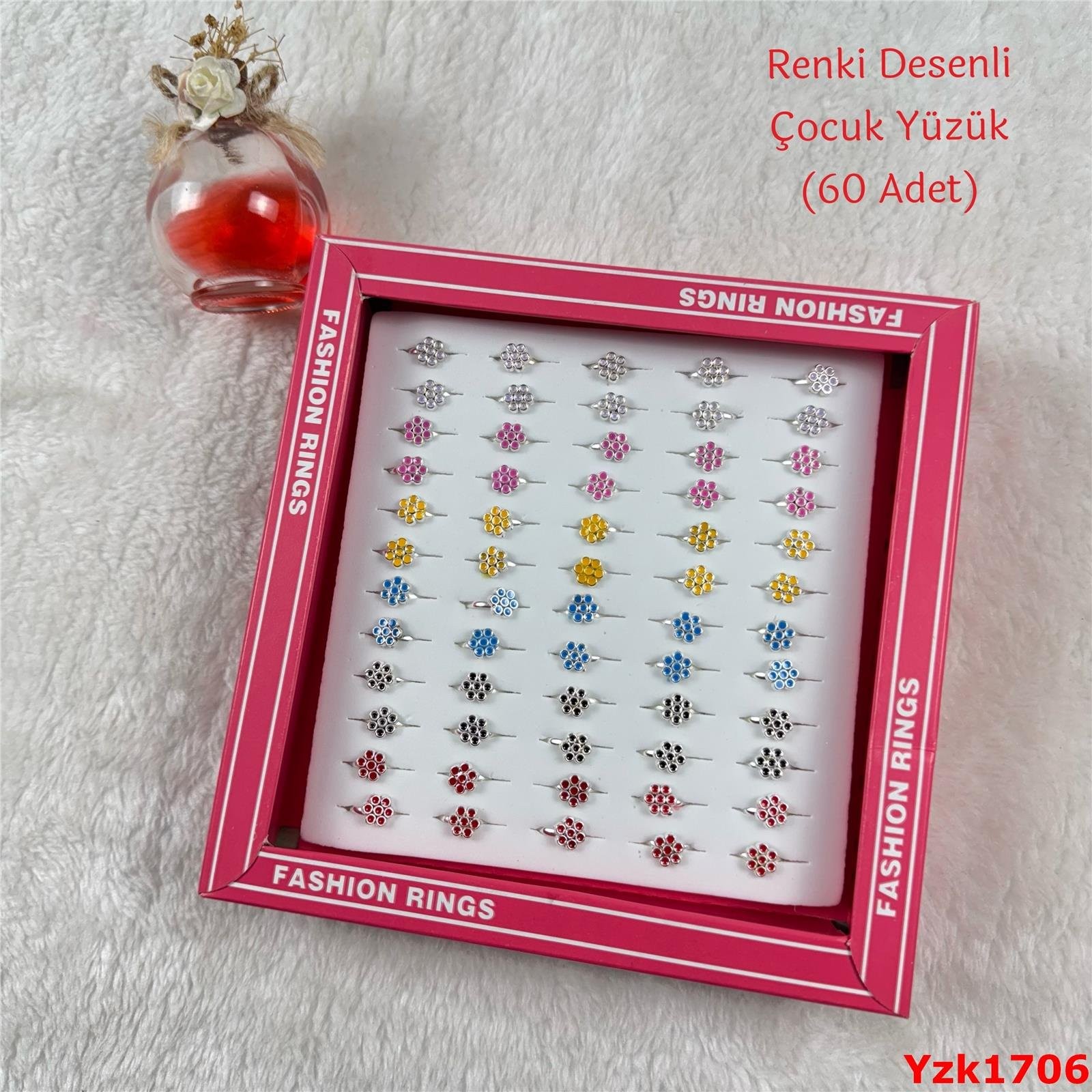 ZN-126 Renkli Desenli Çocuk Yüzük (60 Adet)