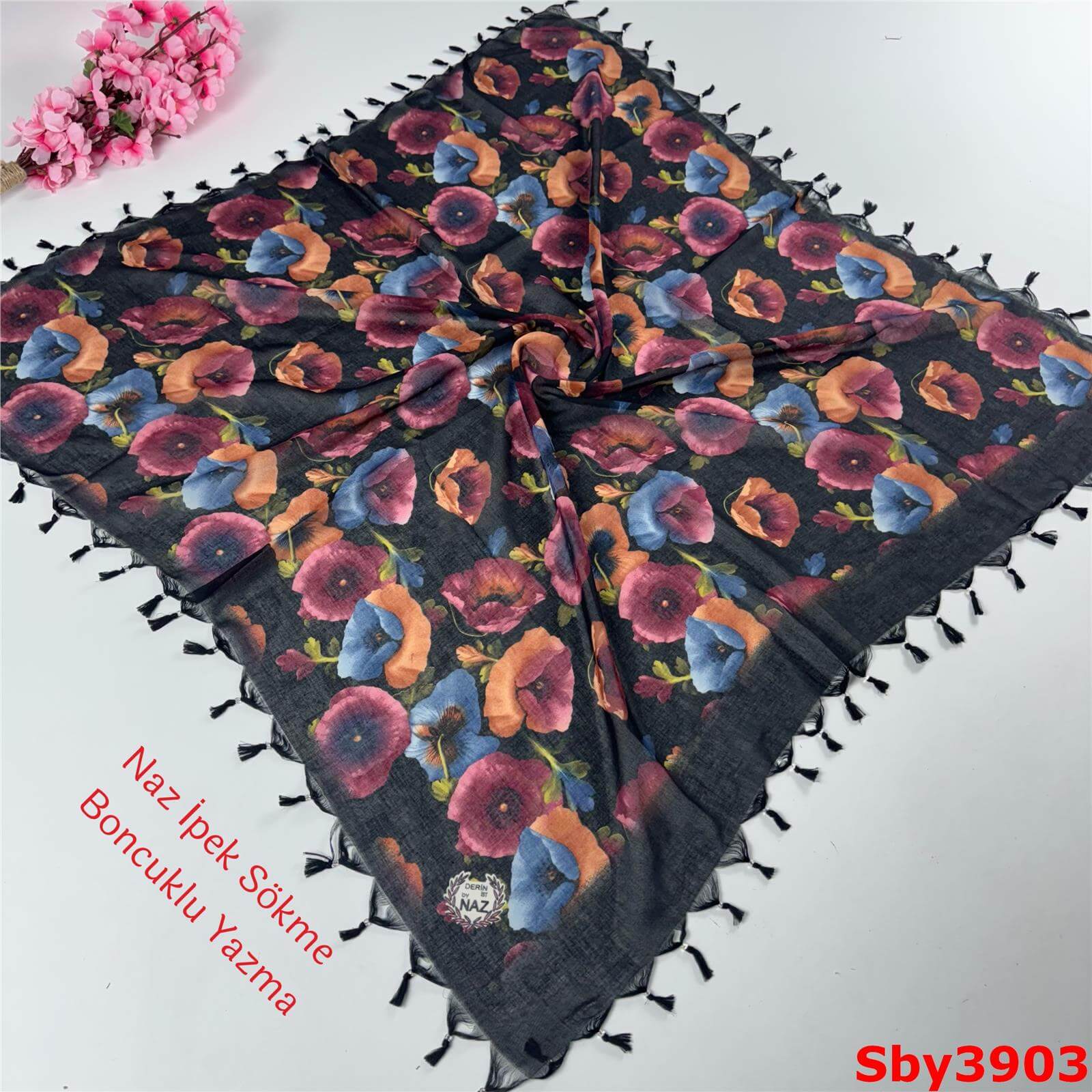 L-161 Naz İpek Sökme Boncuklu Yazma