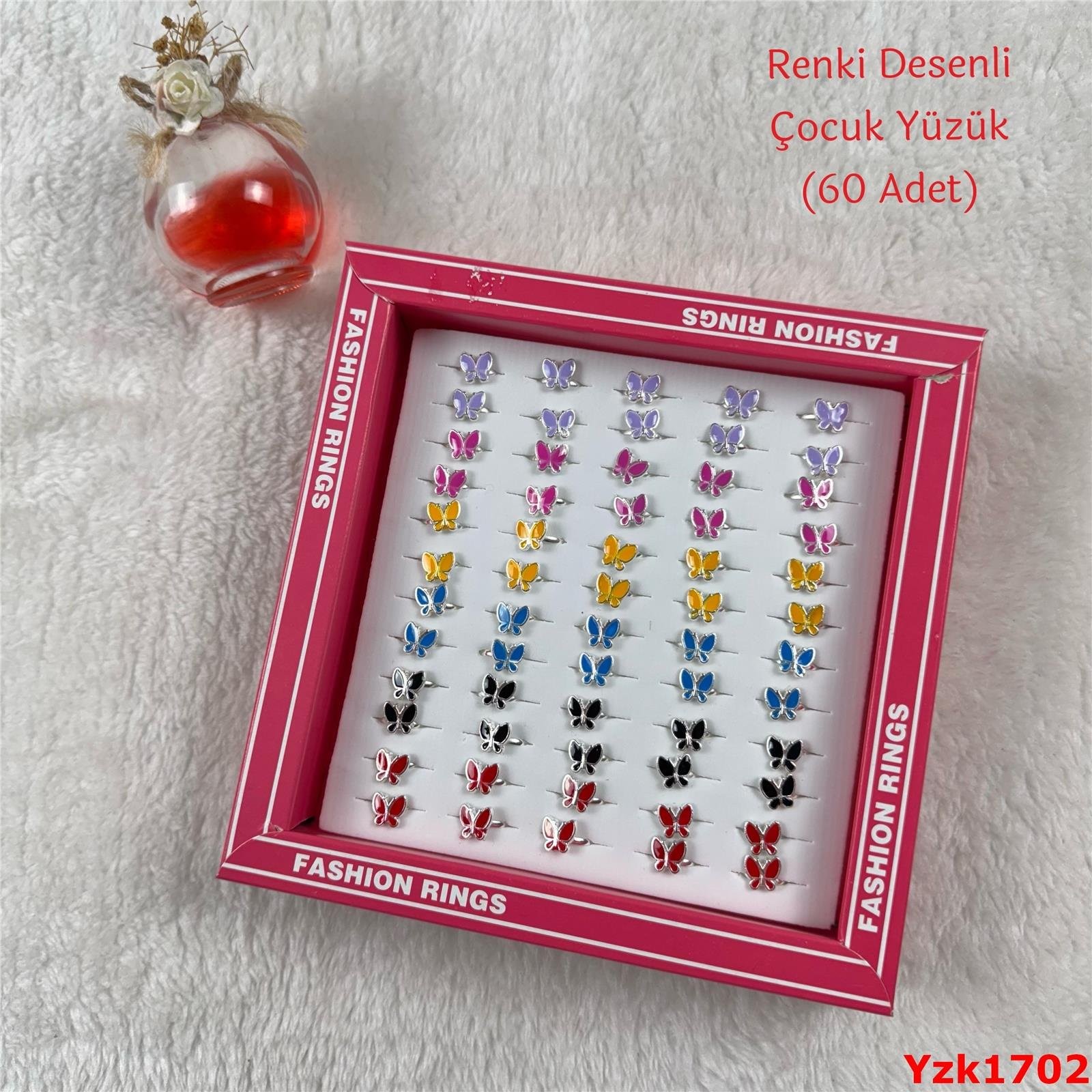 ZN-113 Renkli Desenli Çocuk Yüzük (60 Adet)