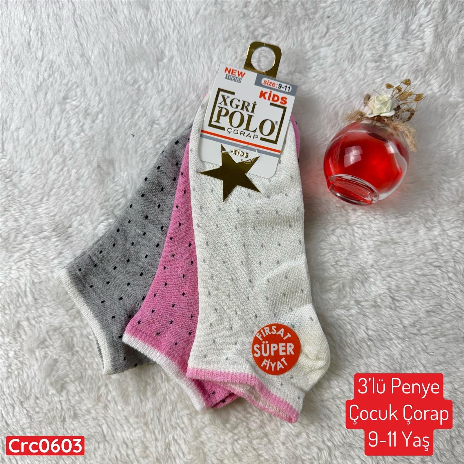H-080 3lü Penye Çocuk Çorap (9-11 Yaş)