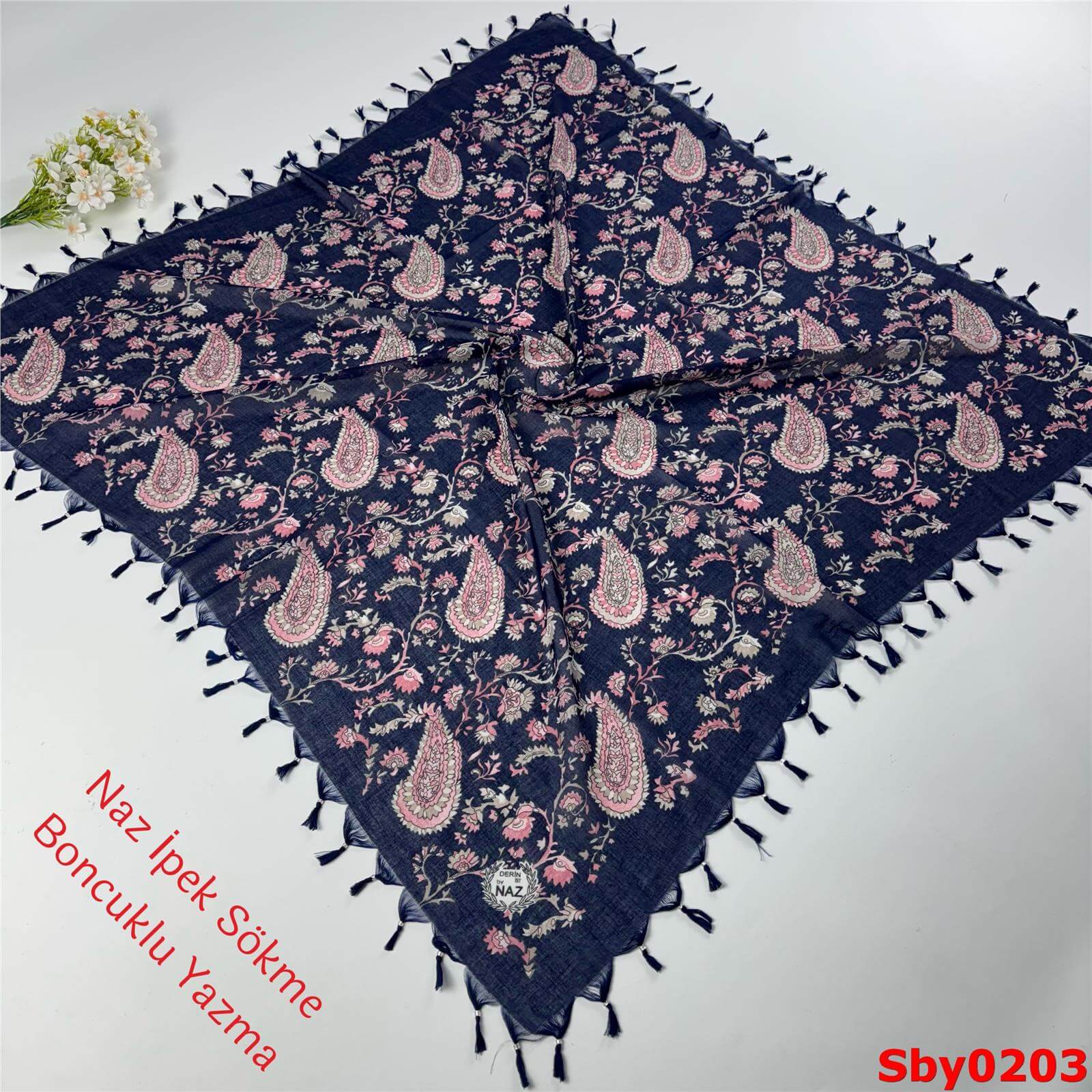 L-004 Naz İpek Sökme Boncuklu Yazma