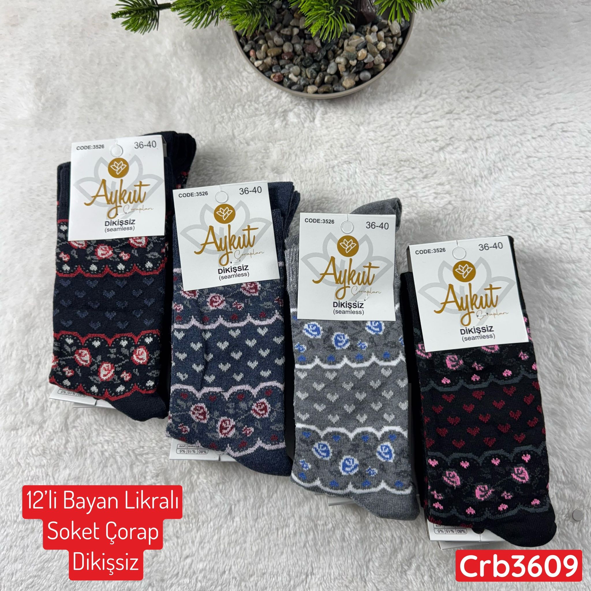 ZV-244 Bayan Likralı Soket Çorap (Dikişsiz) 12 ADET