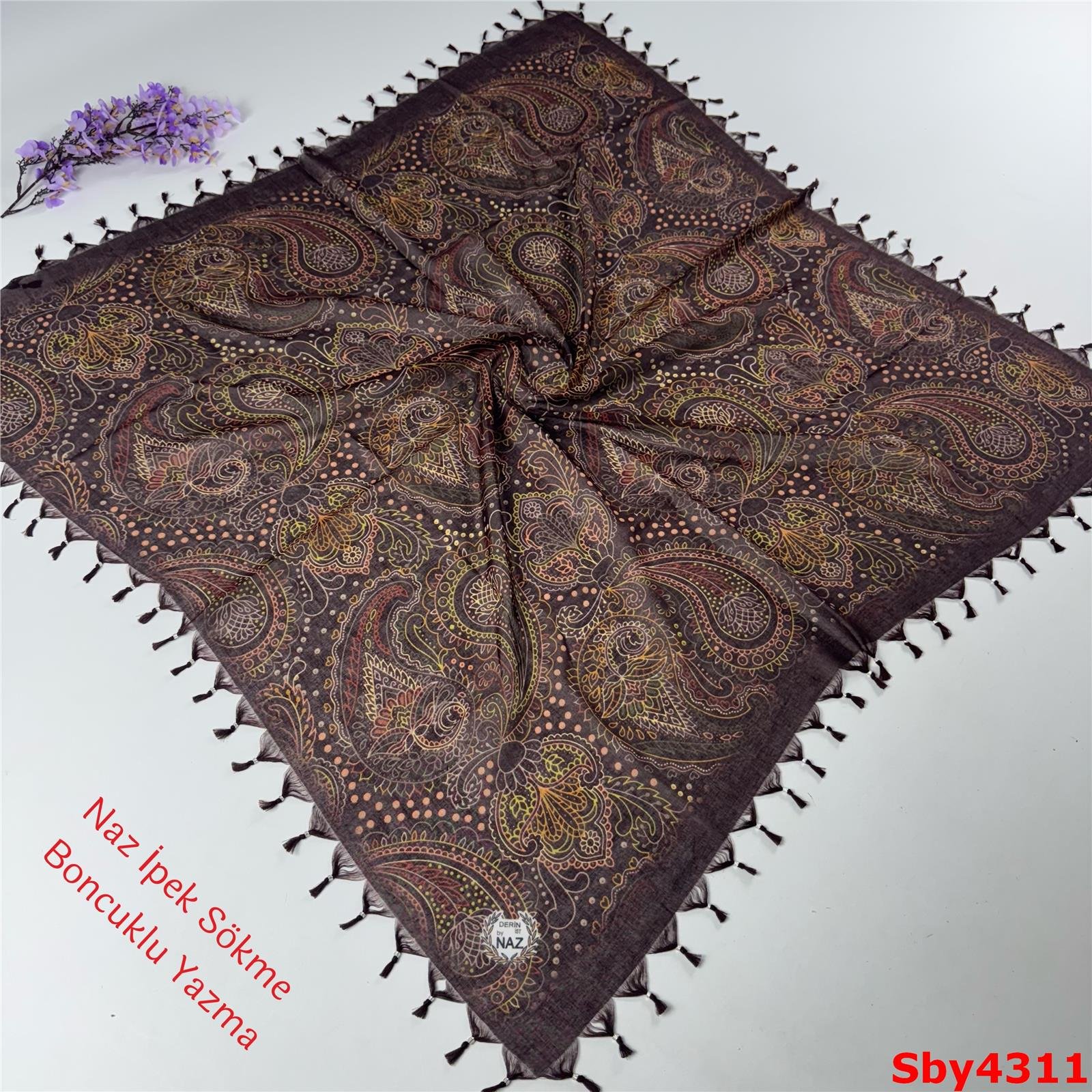 L-244 Naz İpek Sökme Boncuklu Yazma