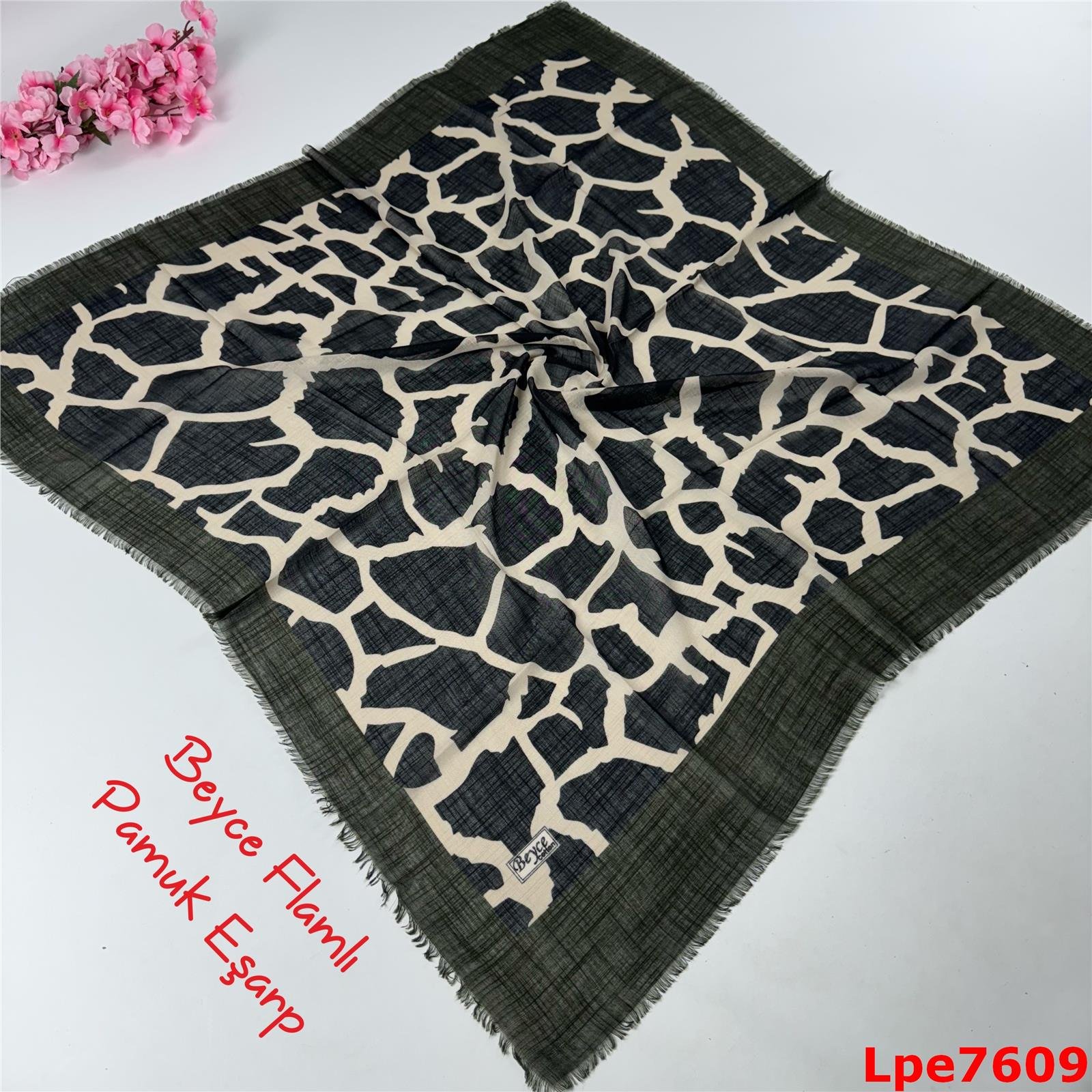 N-017 Beyce Flamlı Pamuk Eşarp