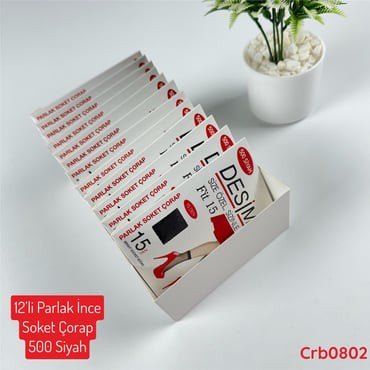 ZV-194 12 Adet Parlak İnce Soket Çorap 500 Siyah (15 Denye )