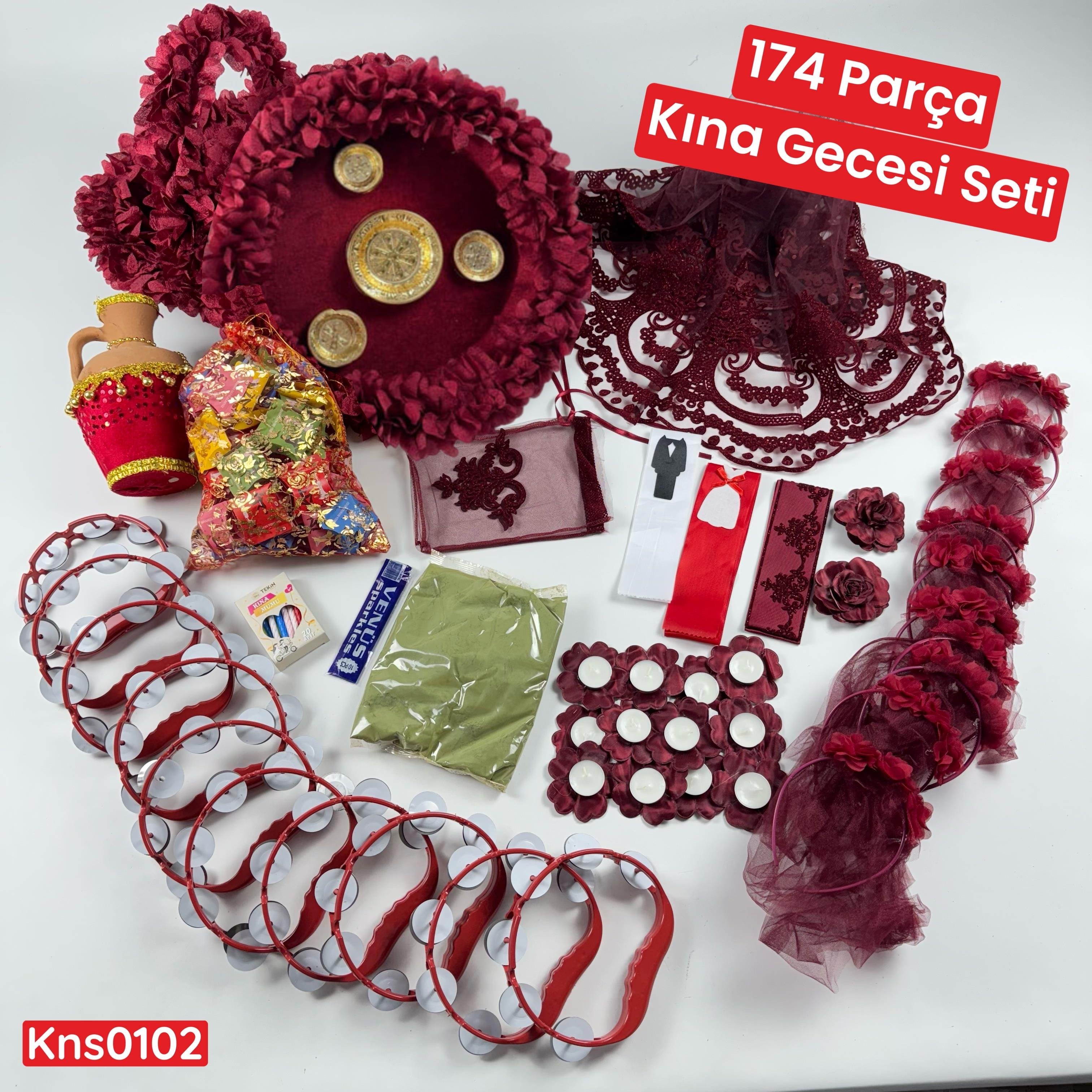 174 Parça Kına Gecesi Seti Bordo