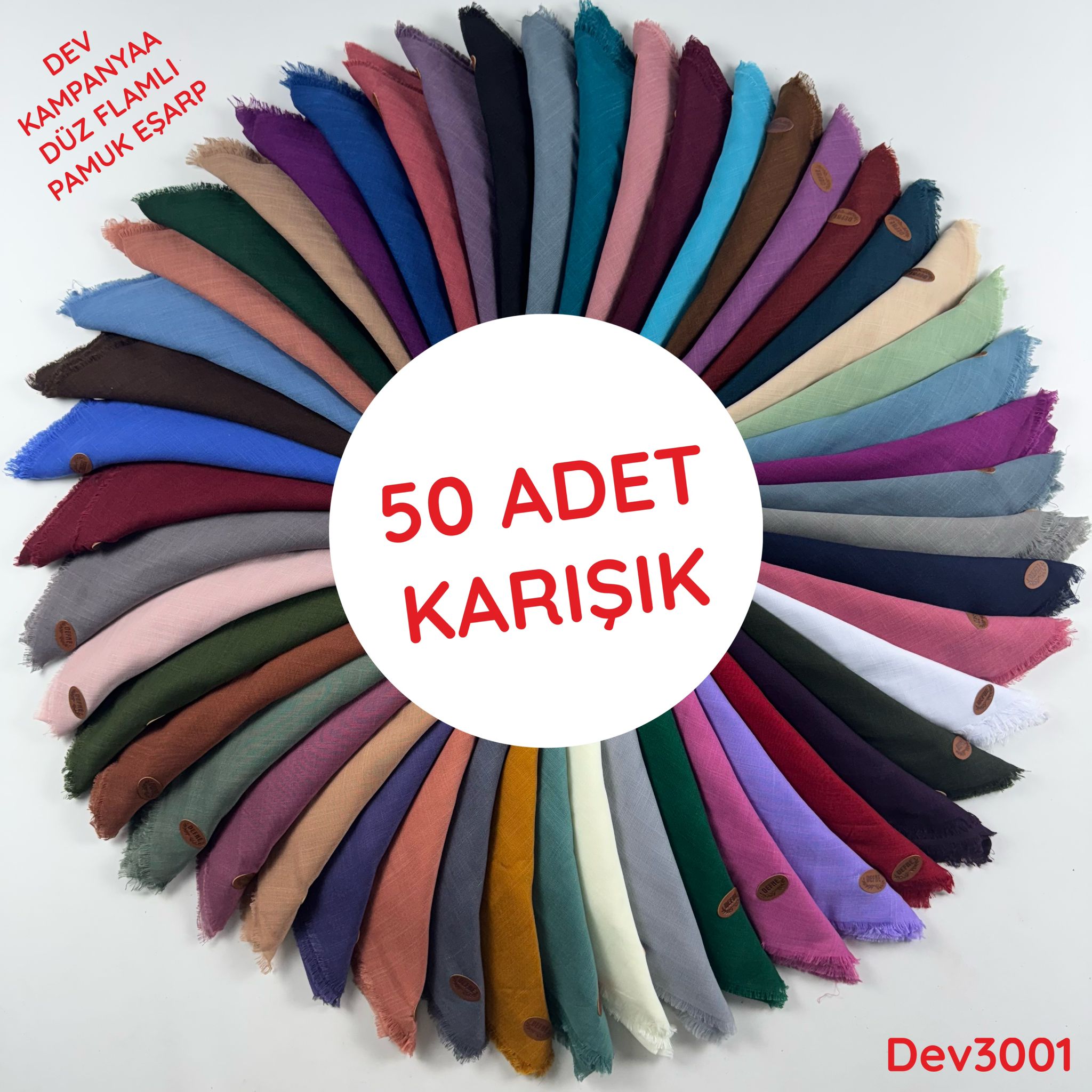 KAMPANYA.. 50 Adet Düz Flamlı Pamuk Eşarp