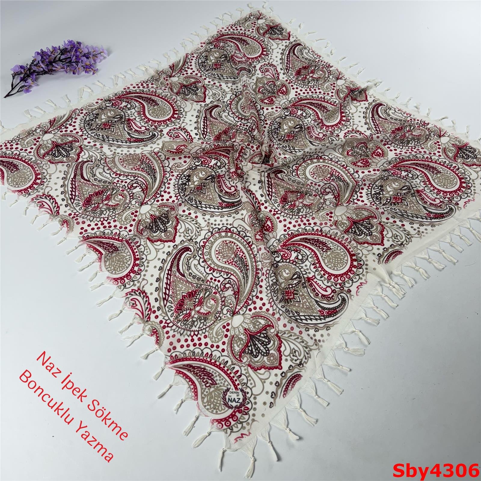 L-186 Naz İpek Sökme Boncuklu Yazma