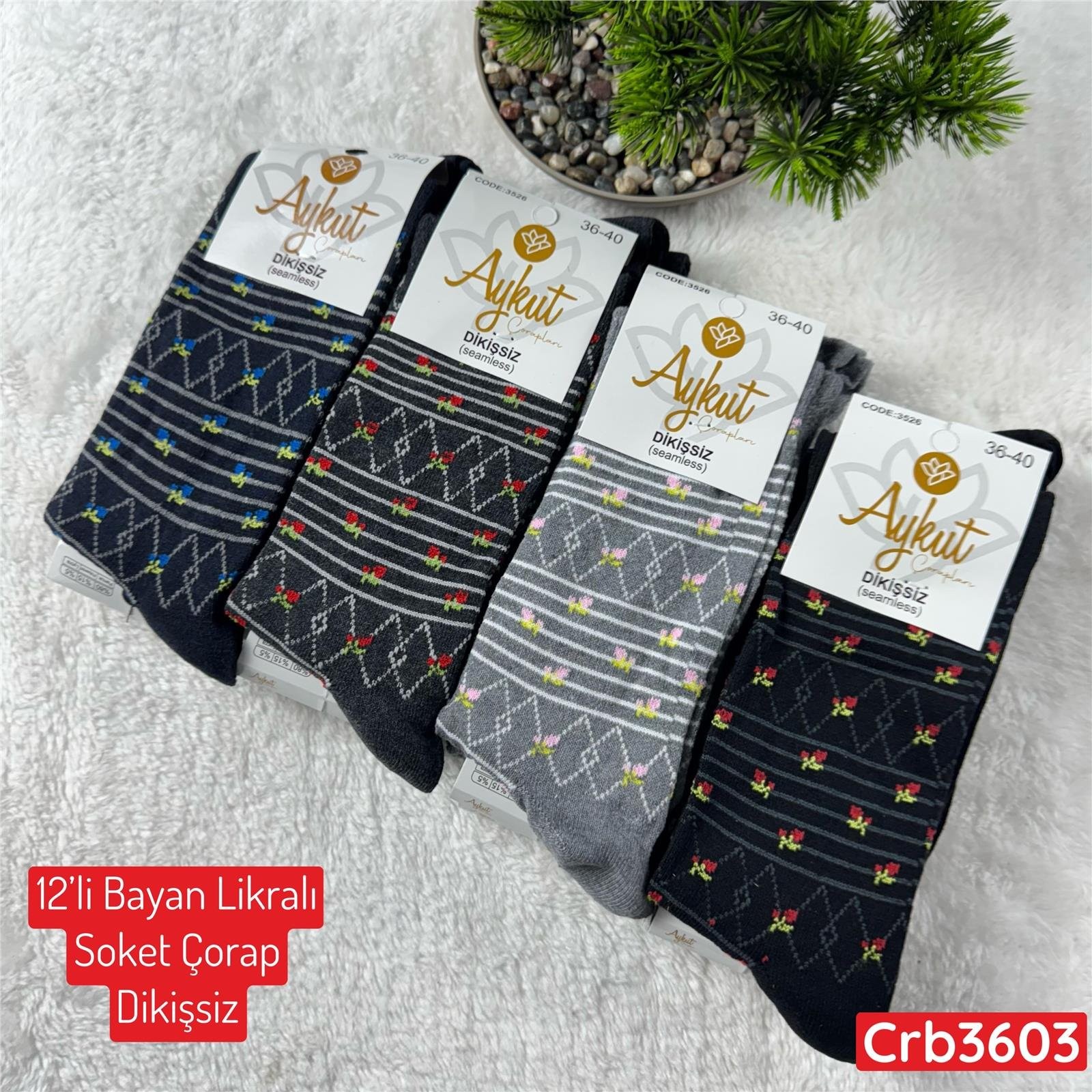 ZV-314 Bayan Likralı Soket Çorap (Dikişsiz) 12 ADET