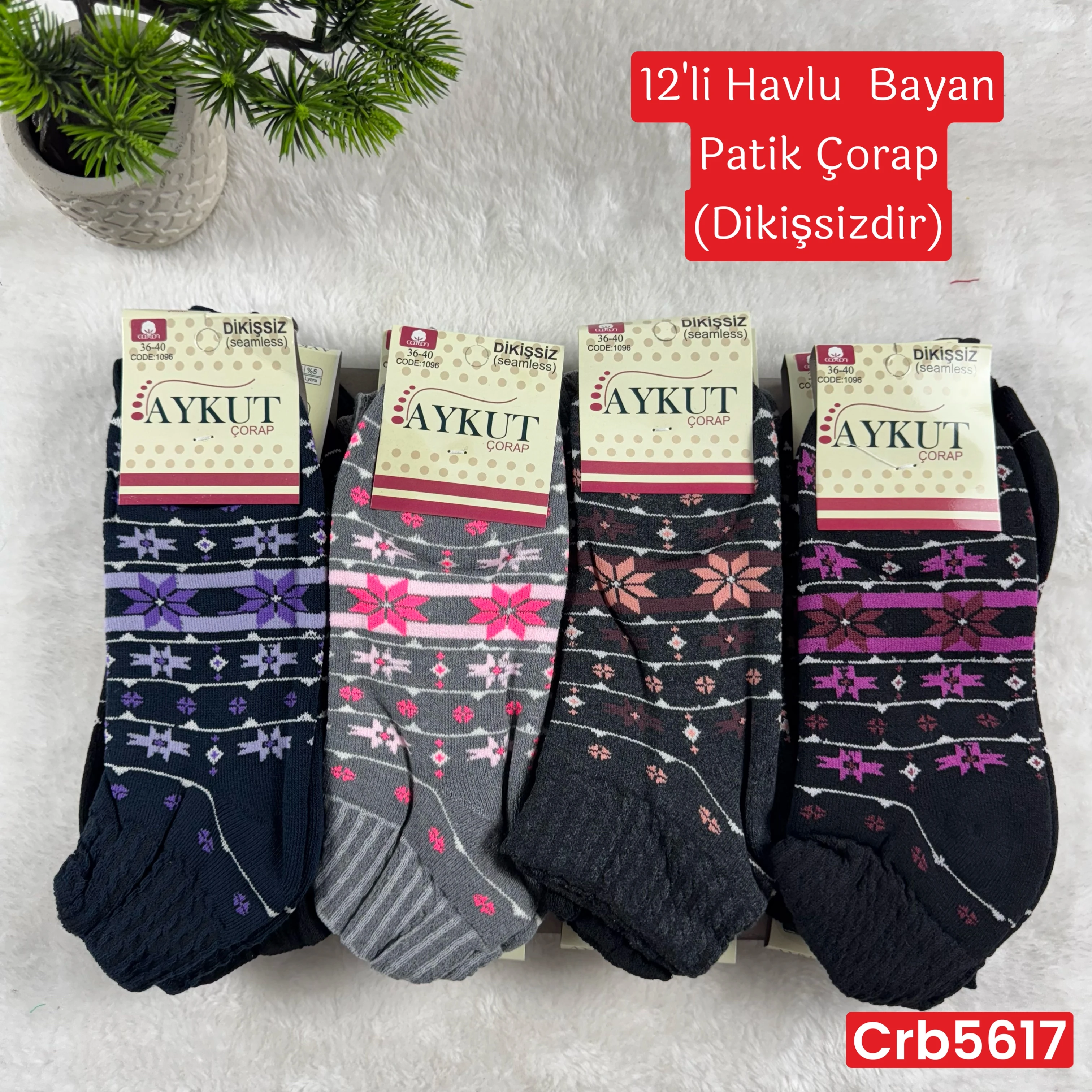 ZV-434 Havlu Bayan Patik Çorap 12 Adet
