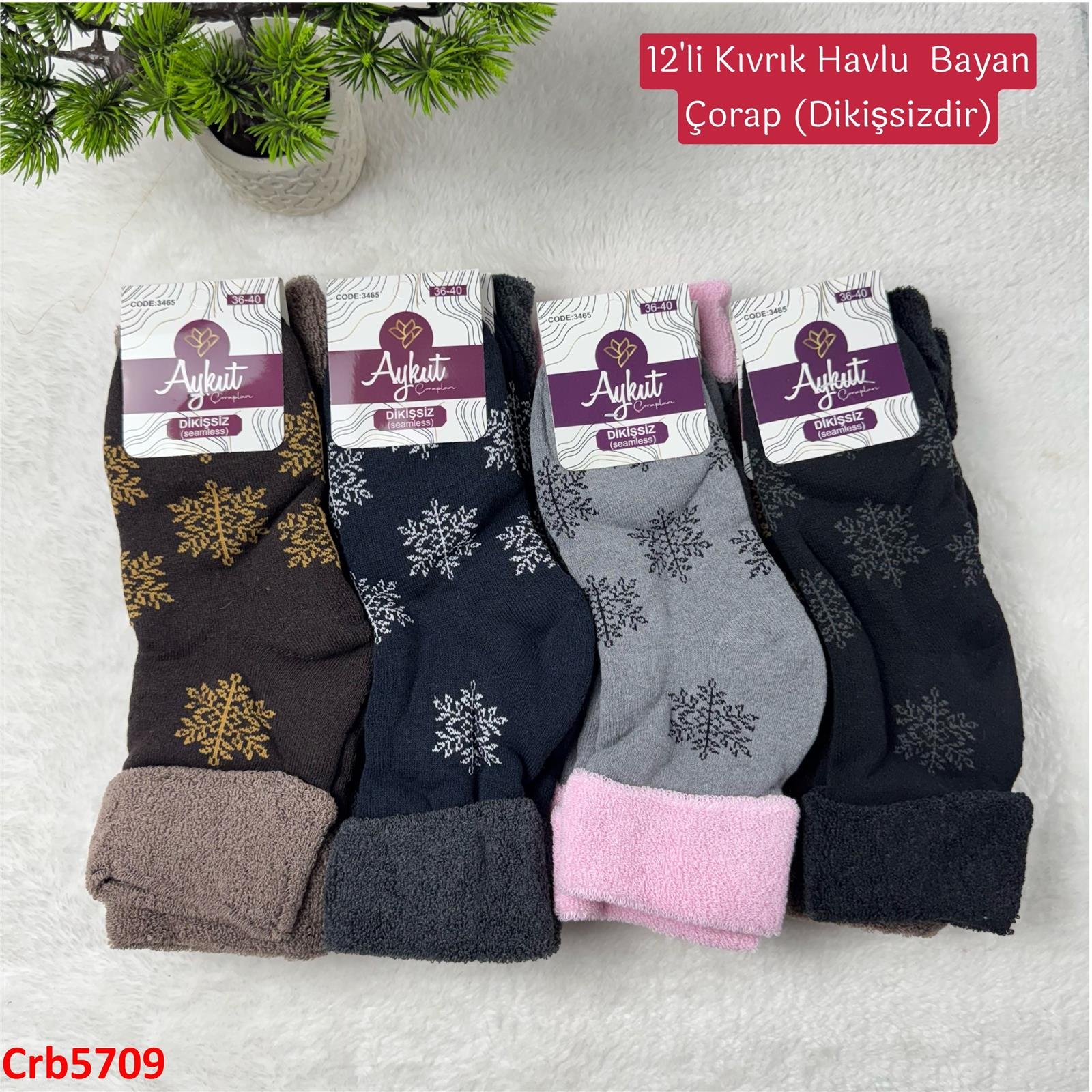 ZV-248 Kıvrık Havlu Bayan Çorap 12 Adet