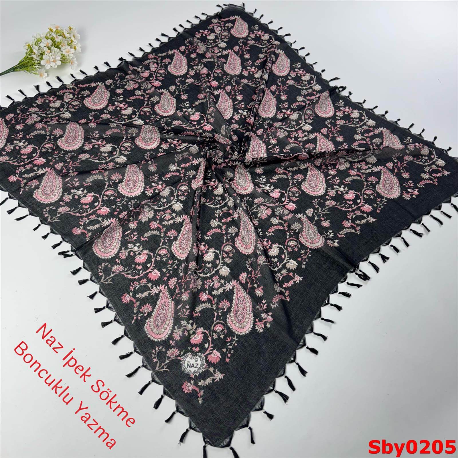 L-008 Naz İpek Sökme Boncuklu Yazma