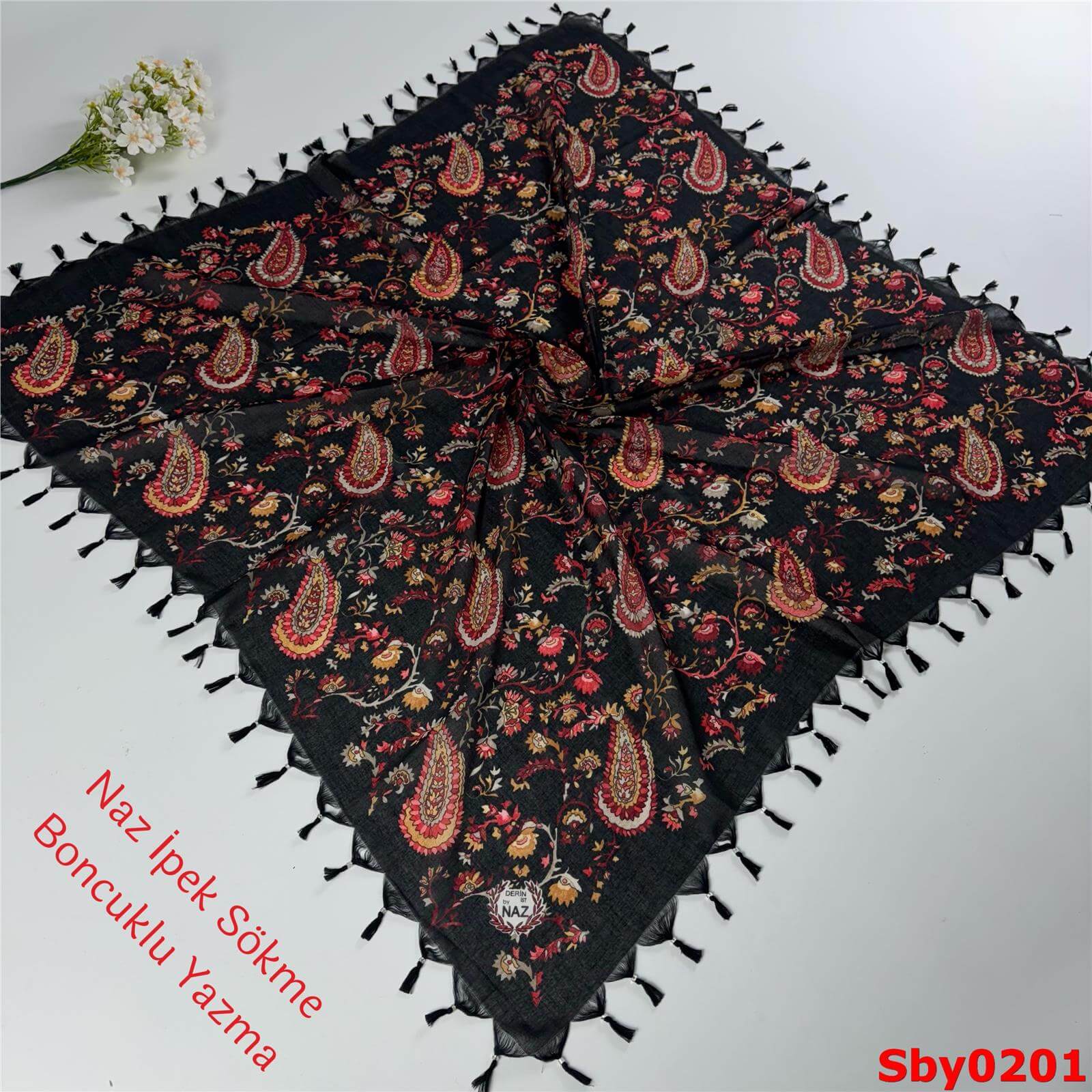 L-001 Naz İpek Sökme Boncuklu Yazma